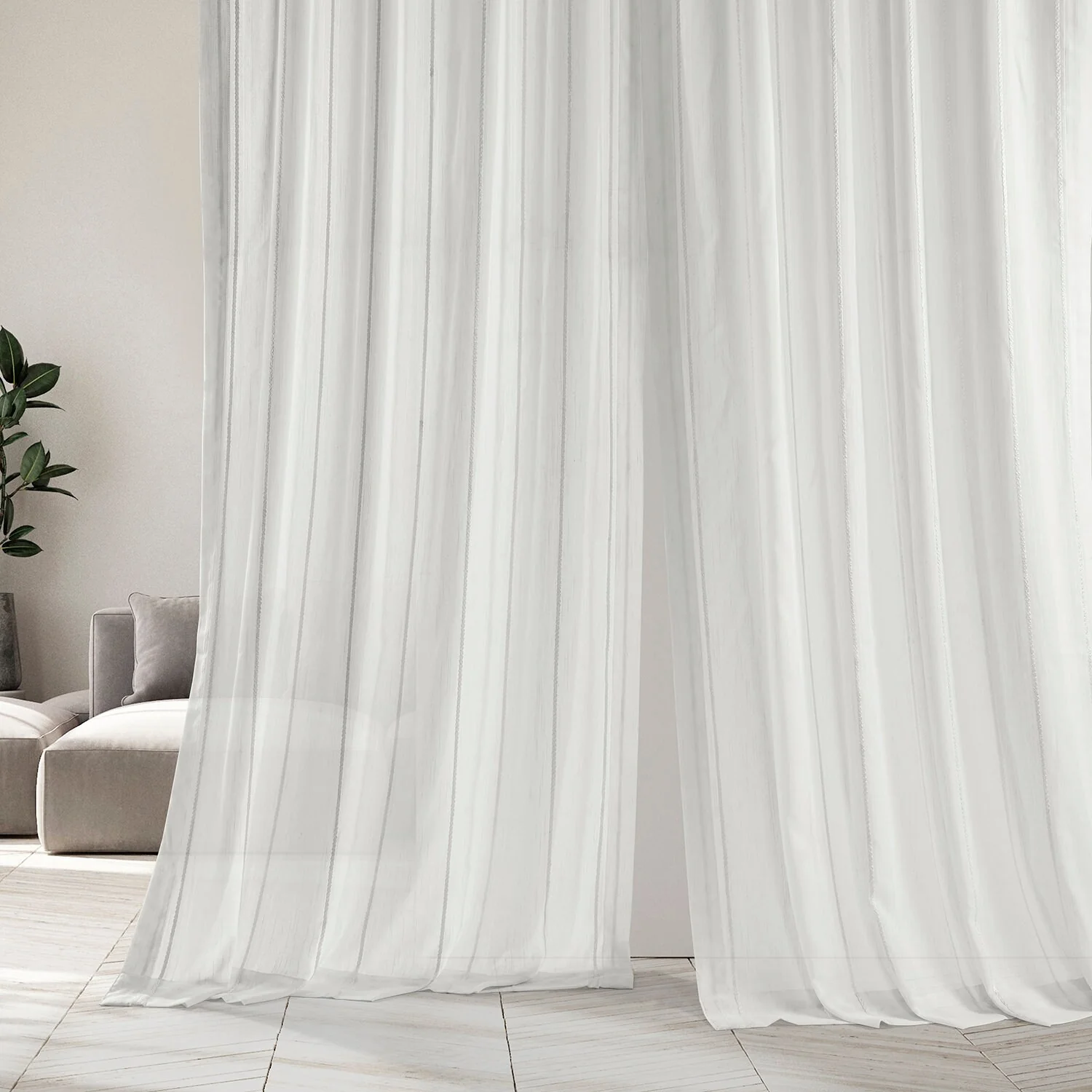 Exclusive Fabrics Aruba Striped Linen Sheer Curtain (1 Panel)