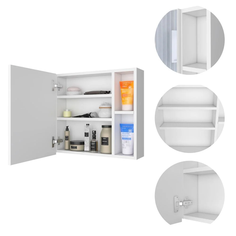 TUHOME Oman Medicine Cabinet with 2 Open Shelves, 3 Inner Shelves, and Mirror