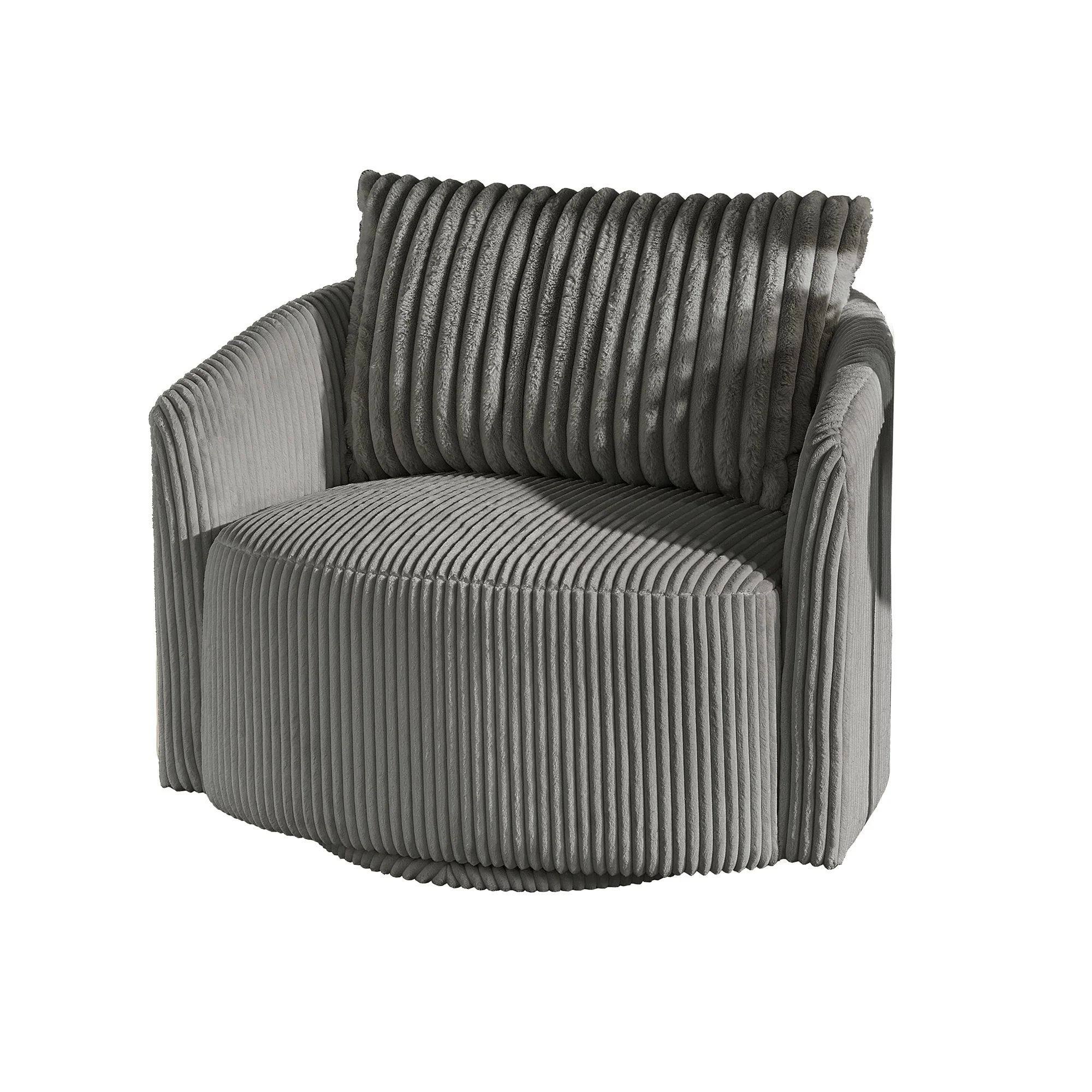 Sligo Oversized Wale Corduroy Swivel Accent Chair with Furry Channel Pillow and Ottoman by iNSPIRE Q Bold