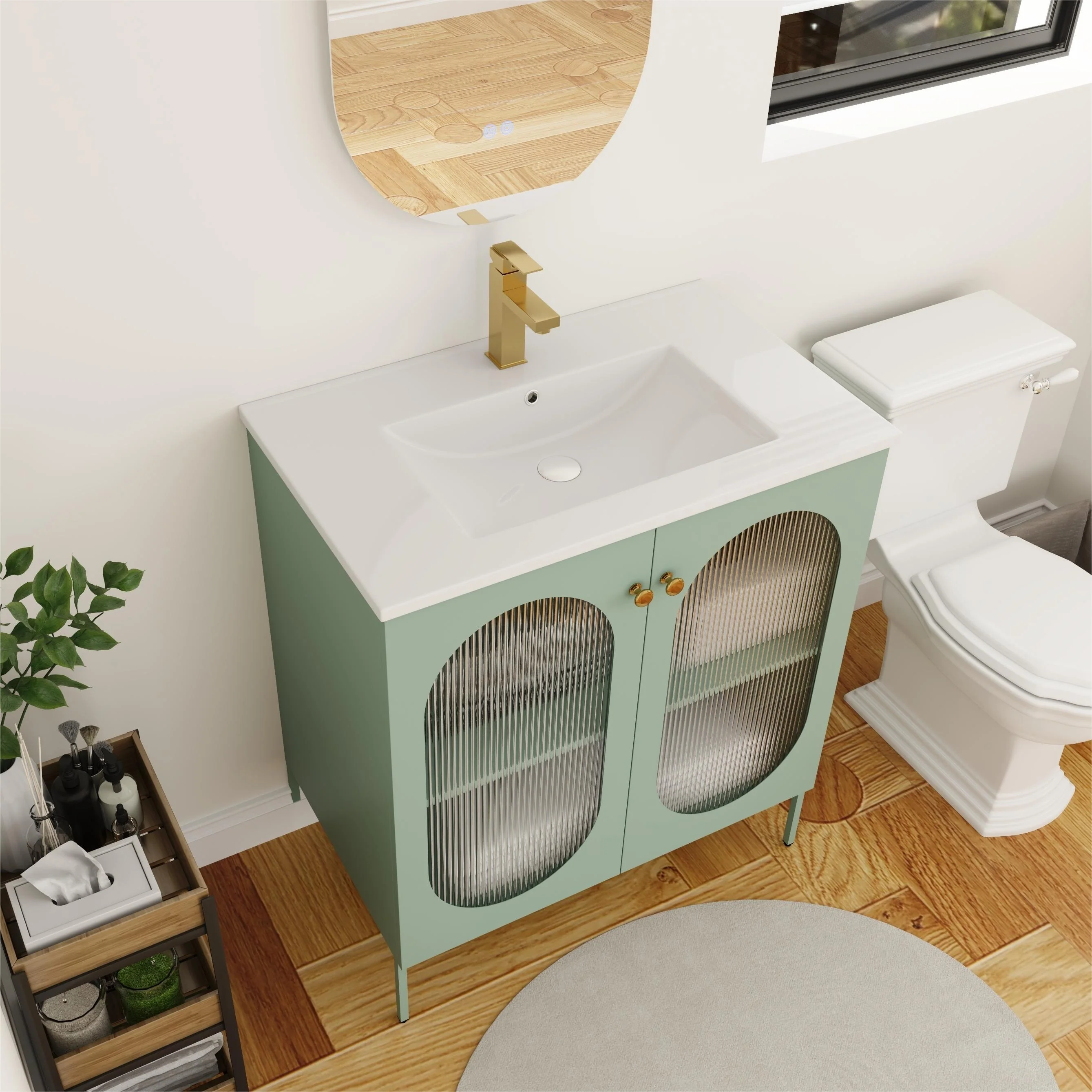 BNK 24/30 inch Freestanding Single Sink Bathroom Vanity with Soft Close Door and 1 adjustable shelf