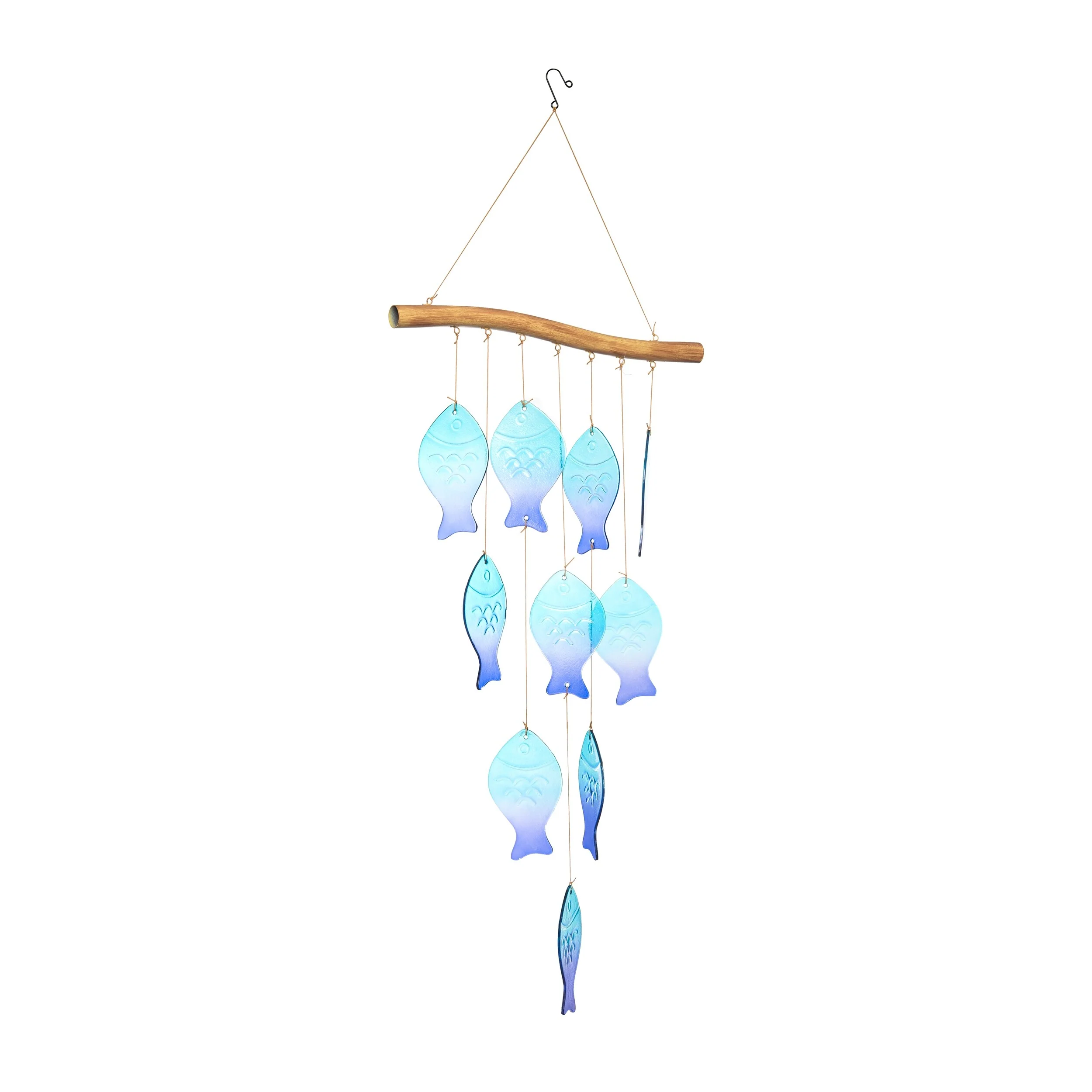 Transpac Glass 43.3 in. Multicolor Spring Bright Fish Wind Chime - Multi