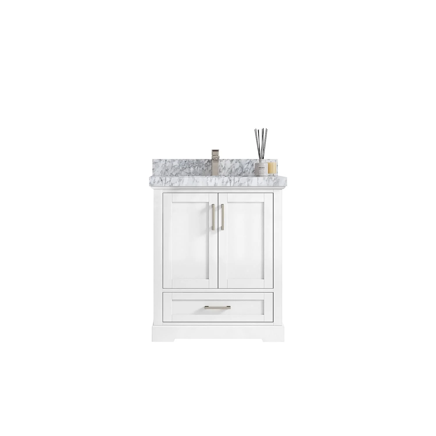 Willow Collection 30 in W x 22 in D x 36 in H Reeded Boston Single Bowl Sink Bathroom Vanity with Quartz or Marble Countertop