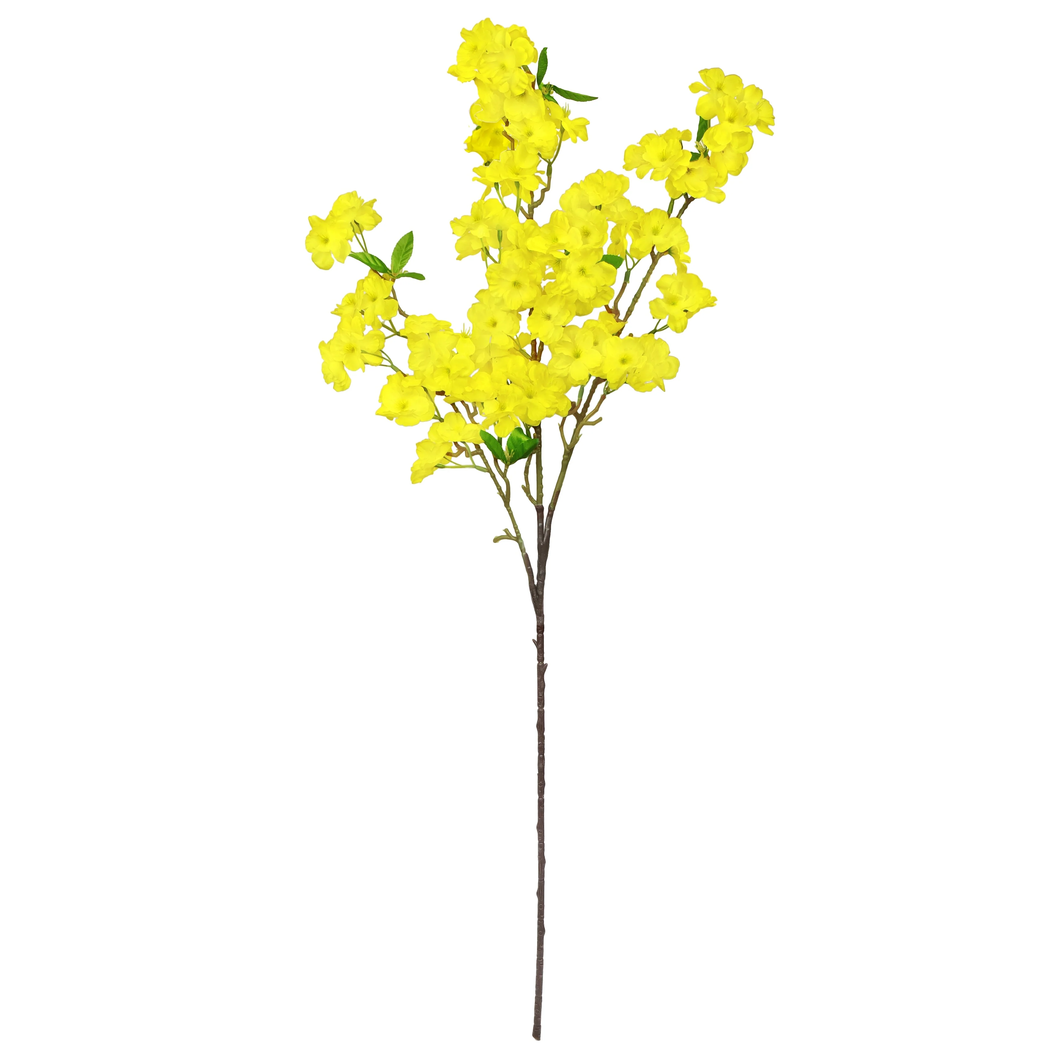 Set of 3 Yellow Artificial Spring Cherry Blossom Flower Stem Spray 40in - 40