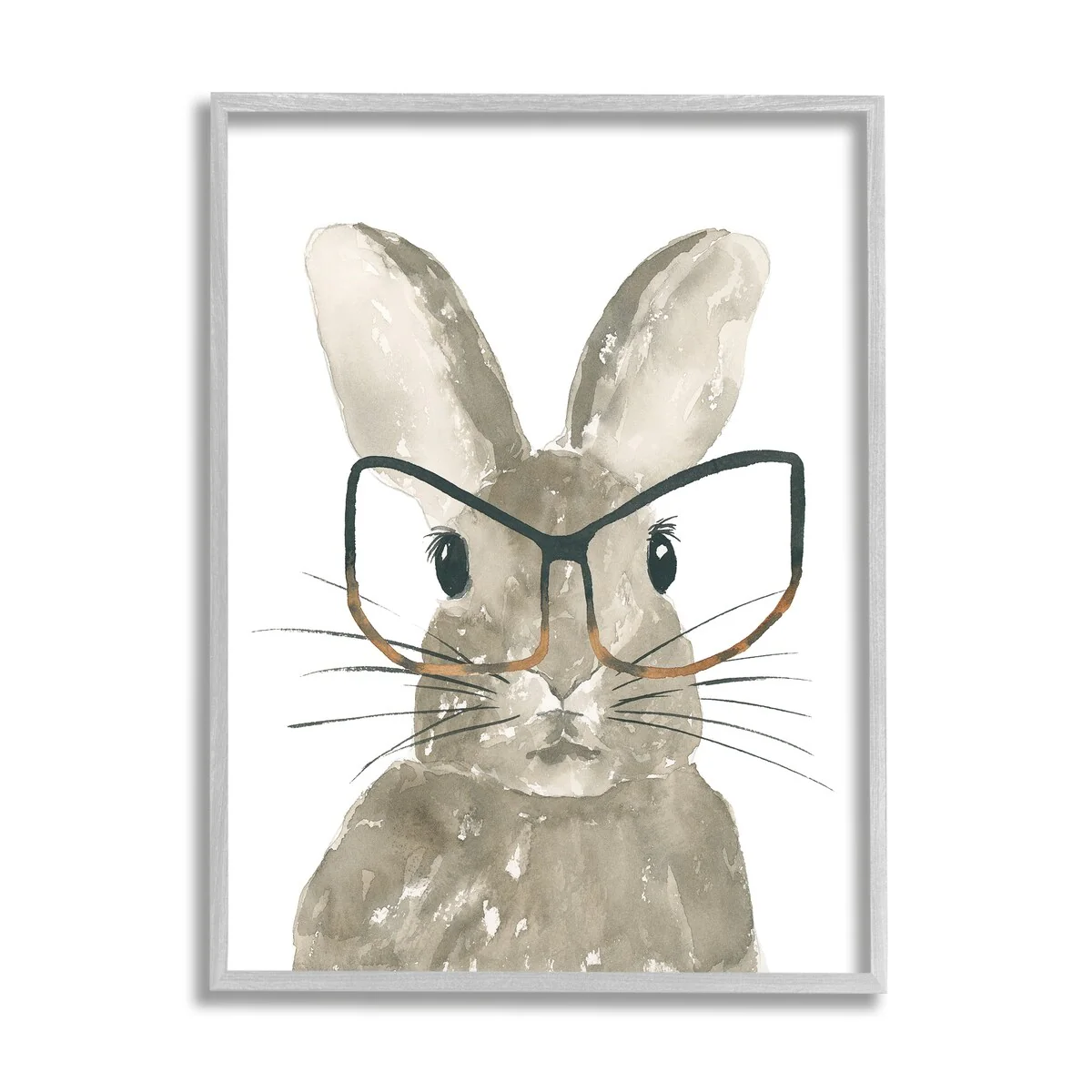 Stupell Baby Bunny with Large Glasses Children's Woodland Animal Framed Wall Art - White