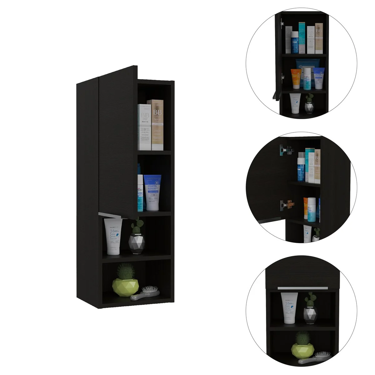 Modern Wood Medicine Cabinet, Compact Bathroom Medicine Cabinet with 1 Door and Open Shelves, 32.08 