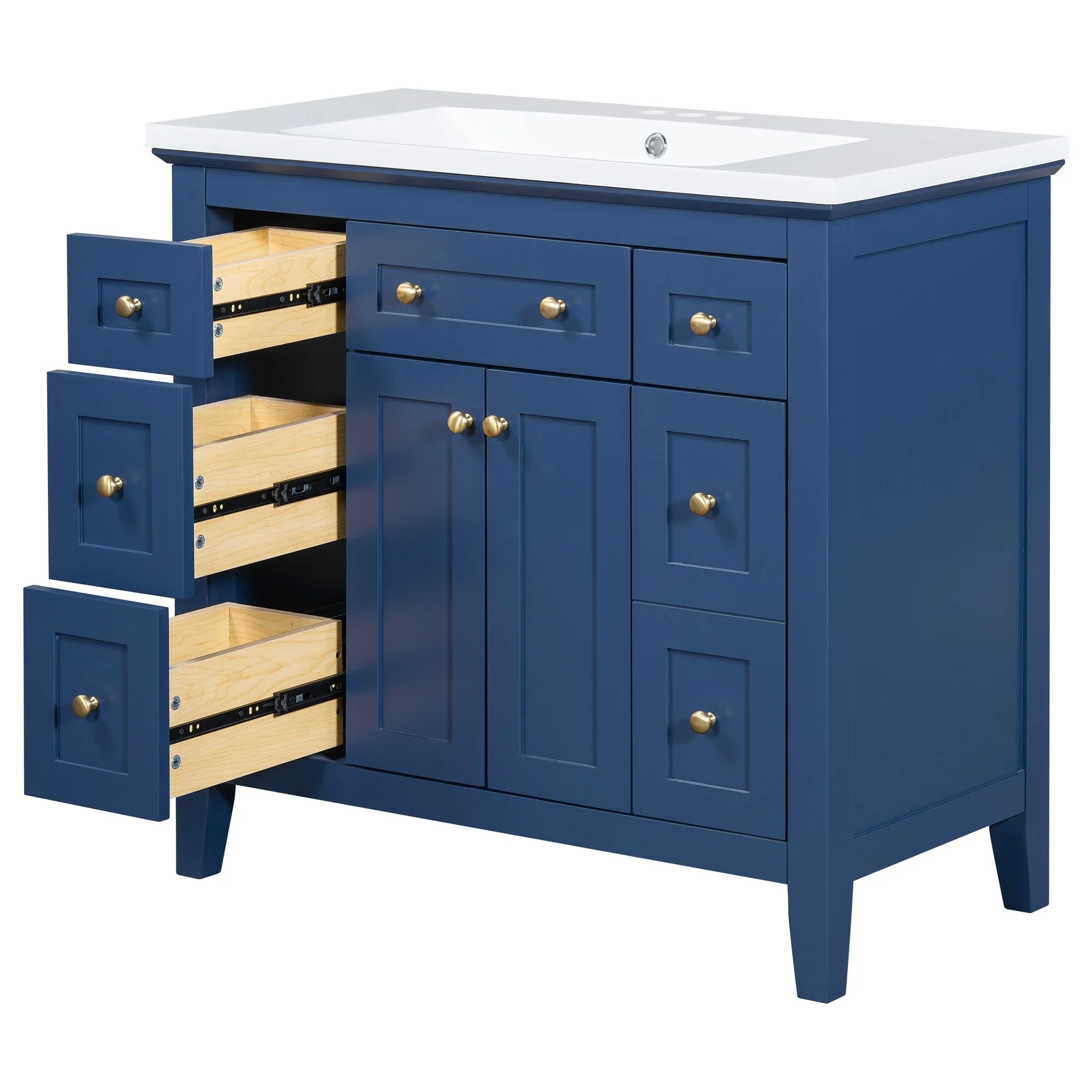 Modern Freestanding Single Bathroom Cabinet with 6 Drawers 2 Cabinets