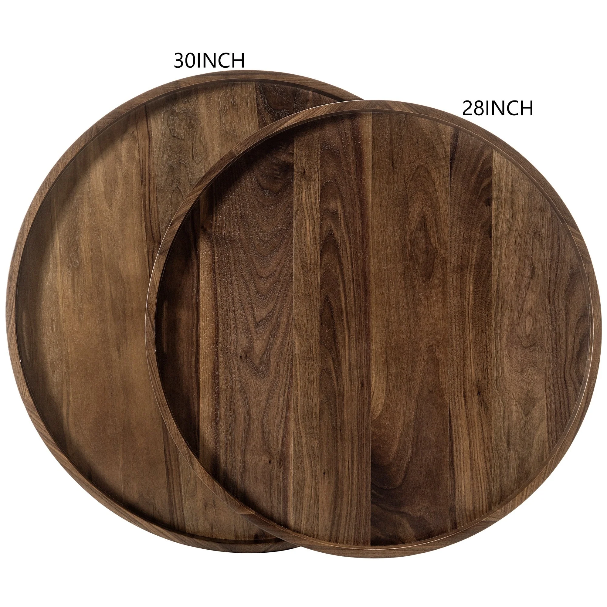 KINWELL Round Black Walnut Wood Serving Tray Ottoman Tray with Handles