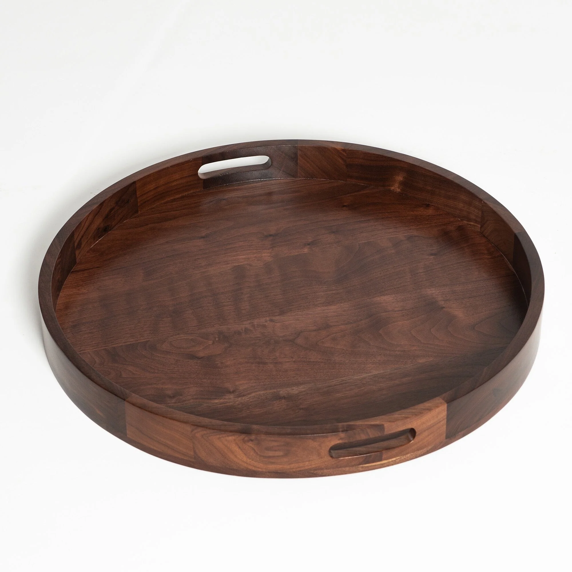 KINWELL Round Black Walnut Wood Serving Tray Ottoman Tray with Handles
