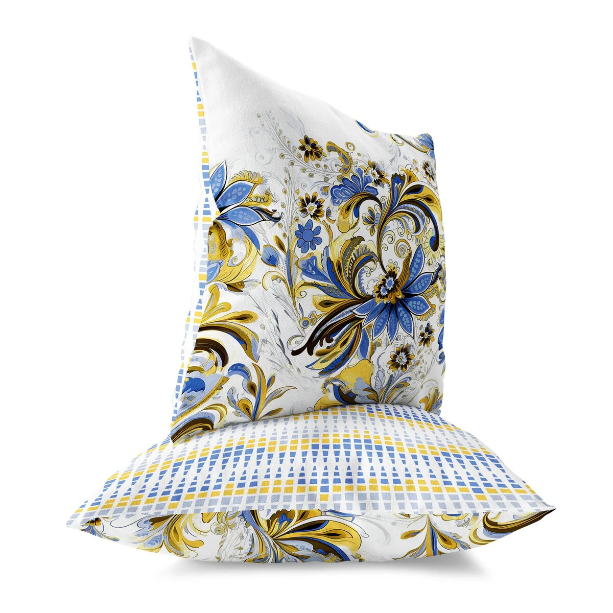 Yellow And Blue Wild Flora Fusion Indoor/Outdoor Throw Pillow Zipper