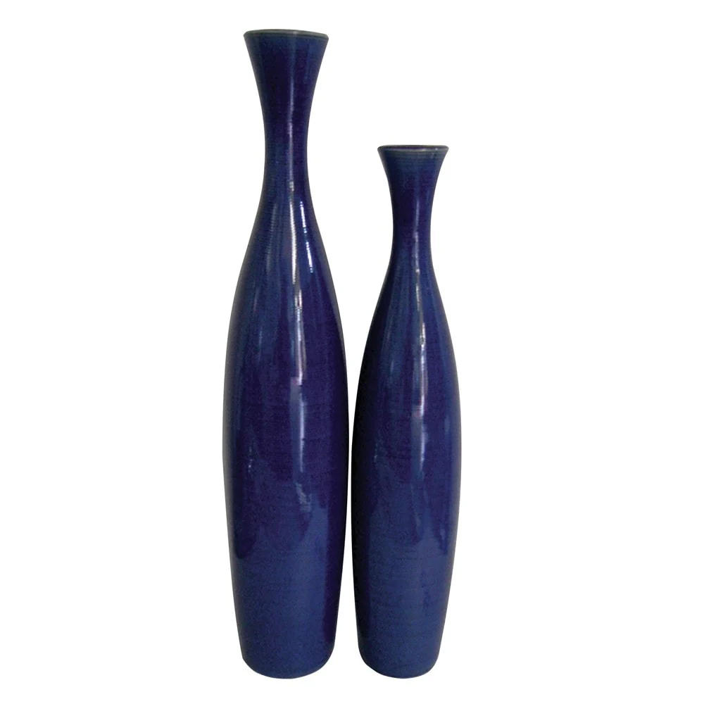 HomeRoots Set of Two Cobalt Cylinder Ceramic Table Vase - 7