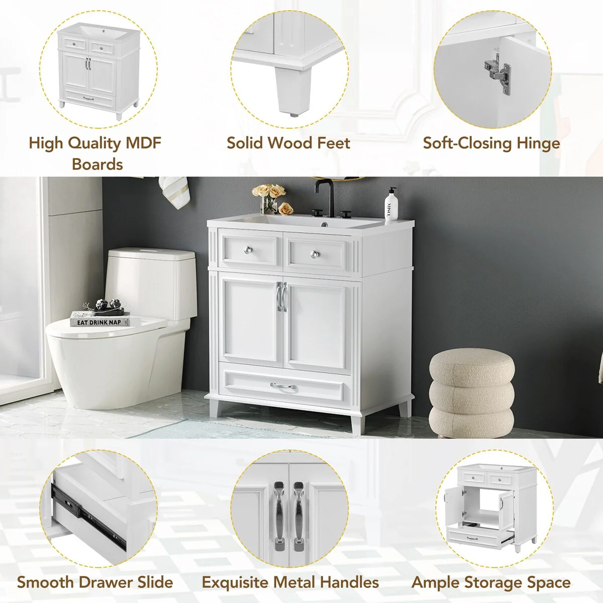 30'' Solid Wood Bathroom Vanity with sink