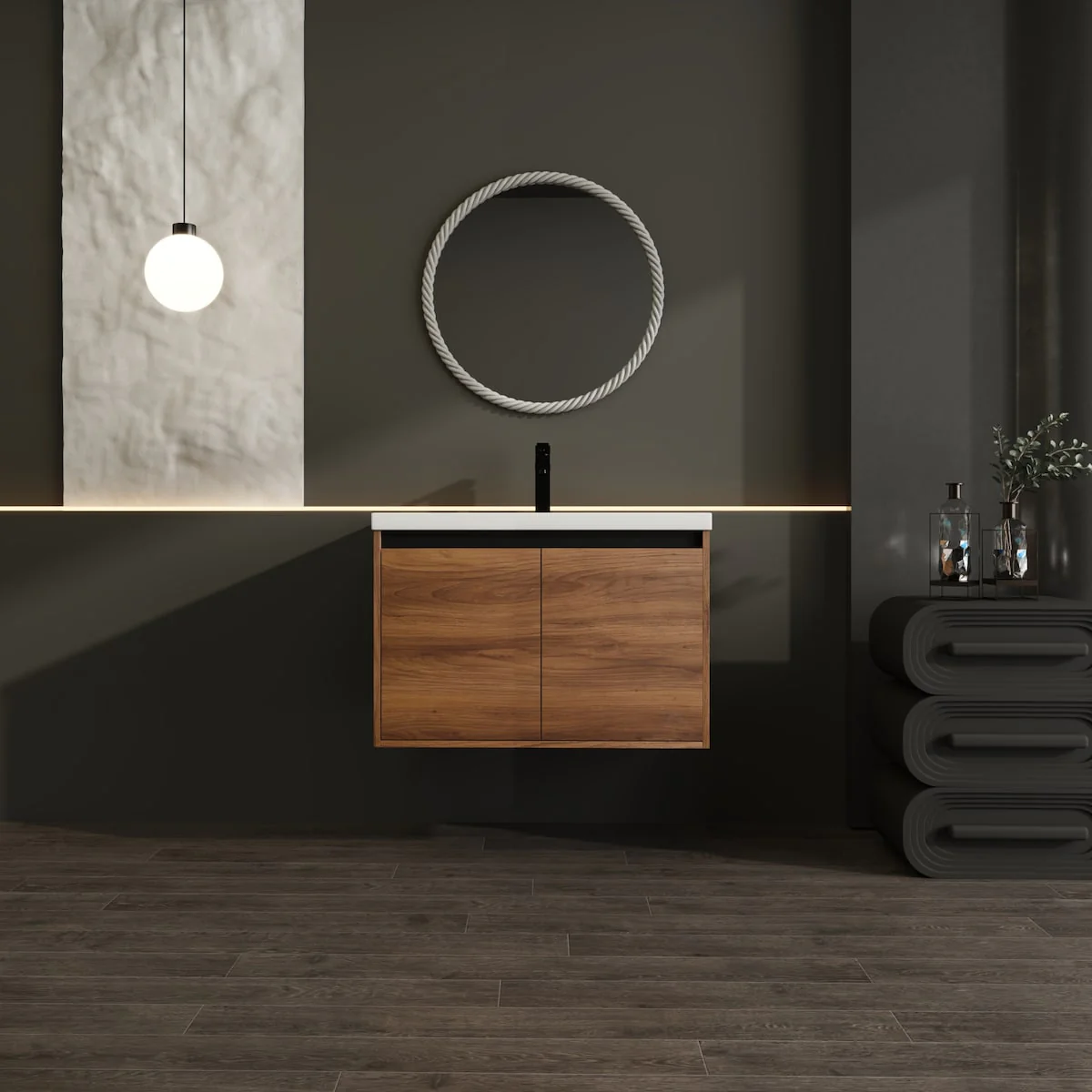 Bathroom Vanity with Resin Countertop Sink & 2 Doors