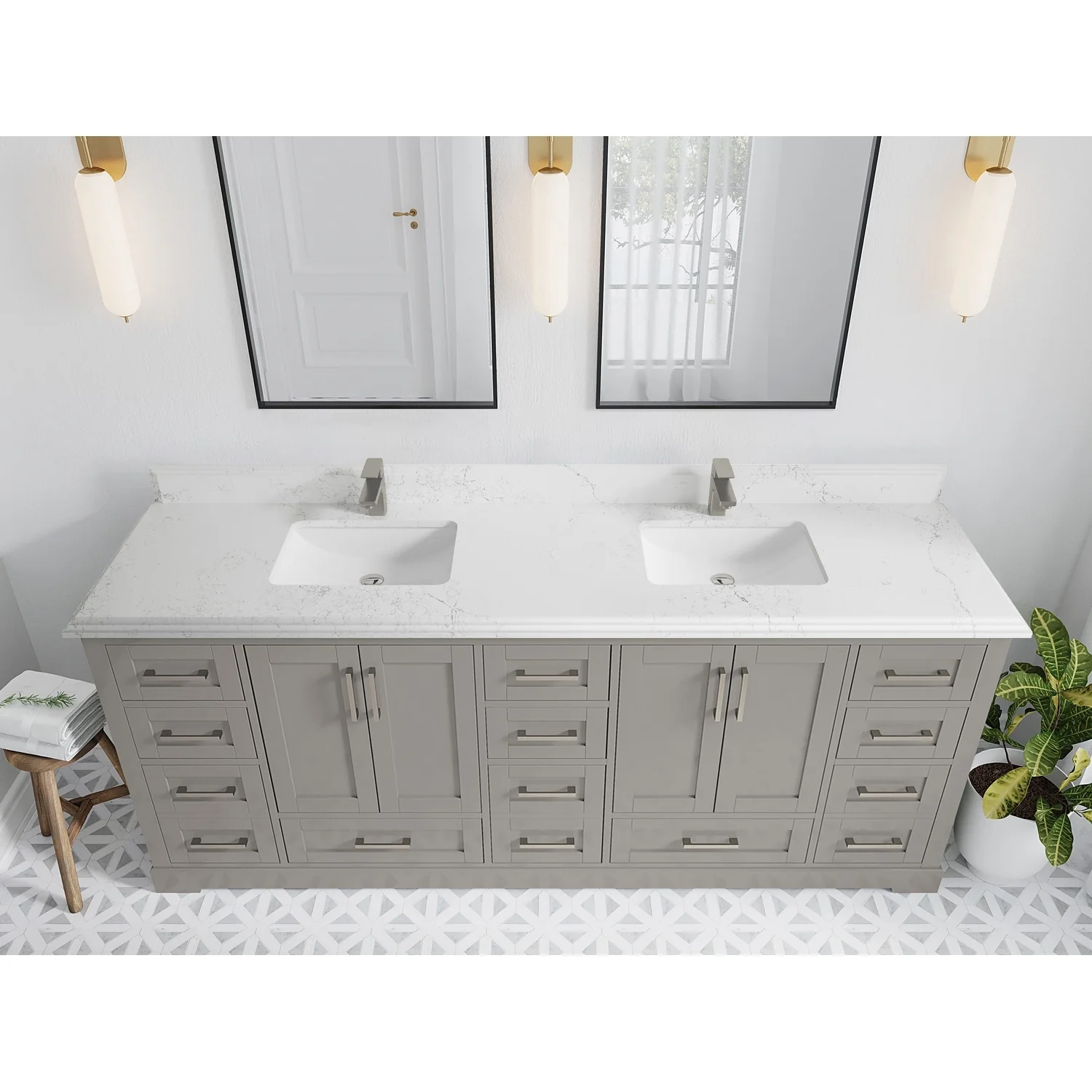 Willow Collection 84 in W x 22 in D x 36 in H Boston Double Bowl Sink Bathroom Vanity with Countertop