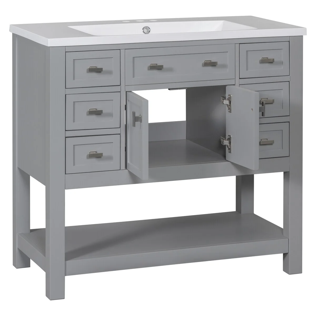 36'' Bathroom Vanity Modern Bathroom Storage Cabinet with 6 Drawers