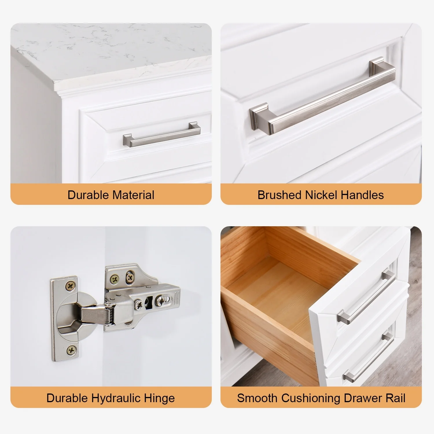 Prismarble Bathroom Vanity 48 in White with Marble Countertop & Backsplash