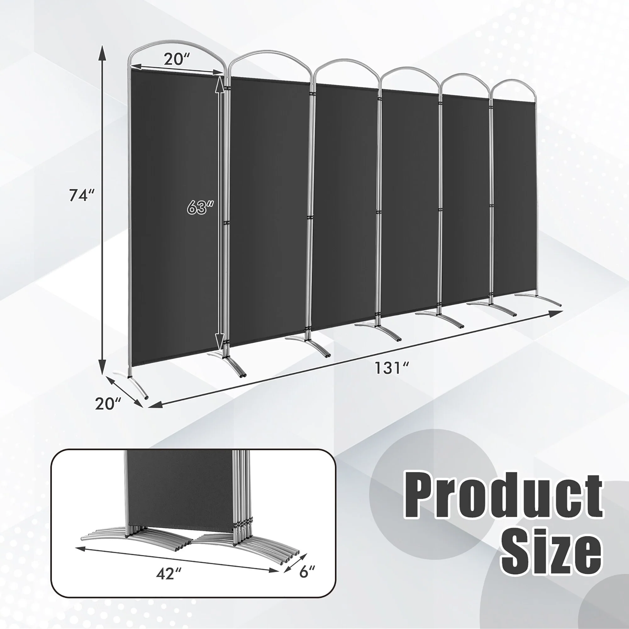 Costway 6 Panels Folding Privacy Screen 6 Ft Tall Fabric Privacy