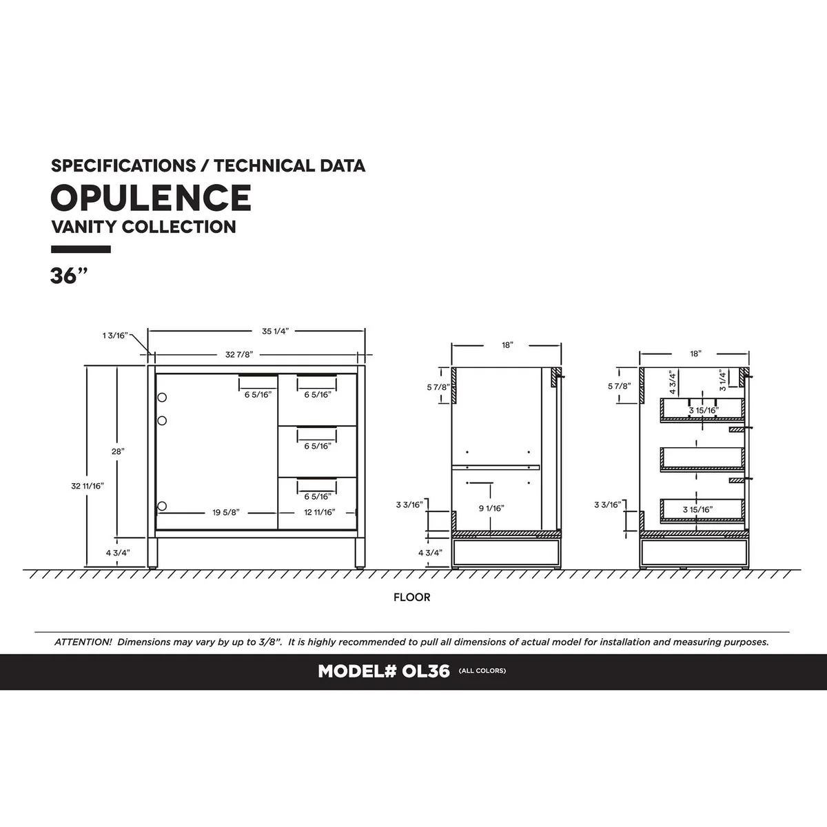 Fine Fixtures Opulence Collection Bathroom Vanity with White Ceramic Sink