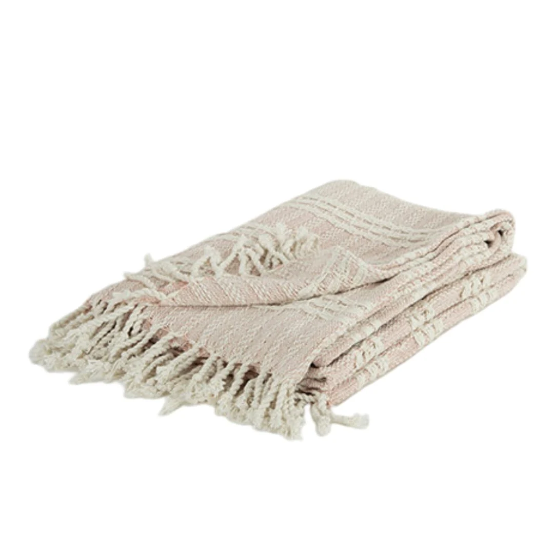 HomeRoots Blush Woven 100% Cotton Throw Blanket