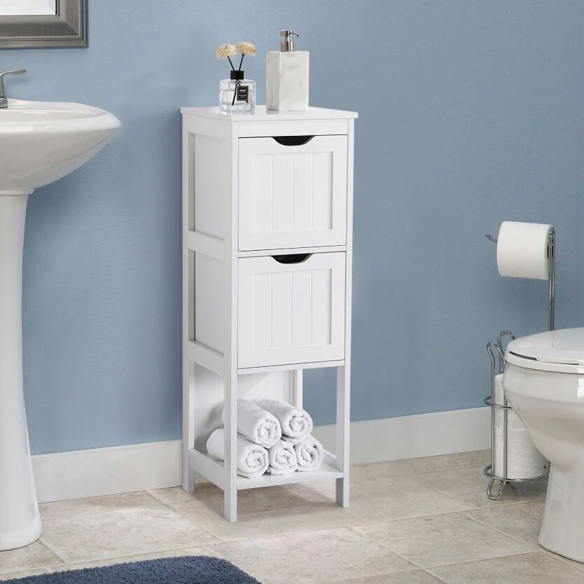 Yaheetech 3 Tiers Floor Bath Cabinet, 2 Hideaway Drawers 1 Shelf