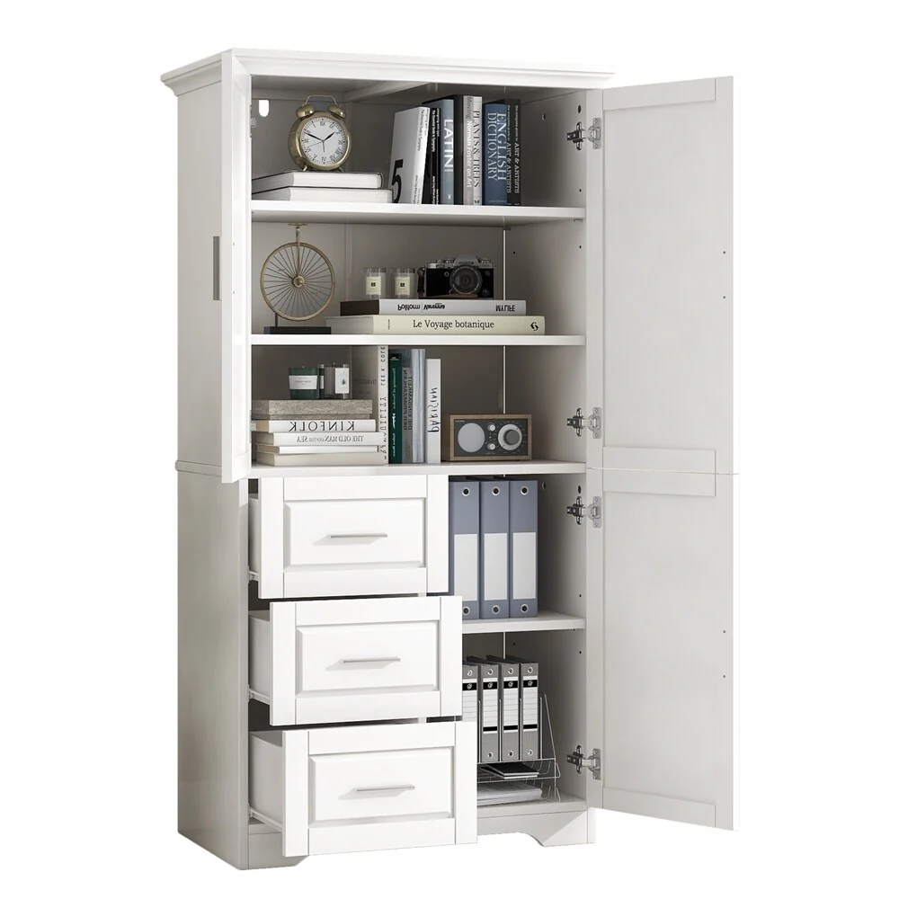 Tall and Wide Storage Cabinet with Doors for Bathroom, Three Drawers