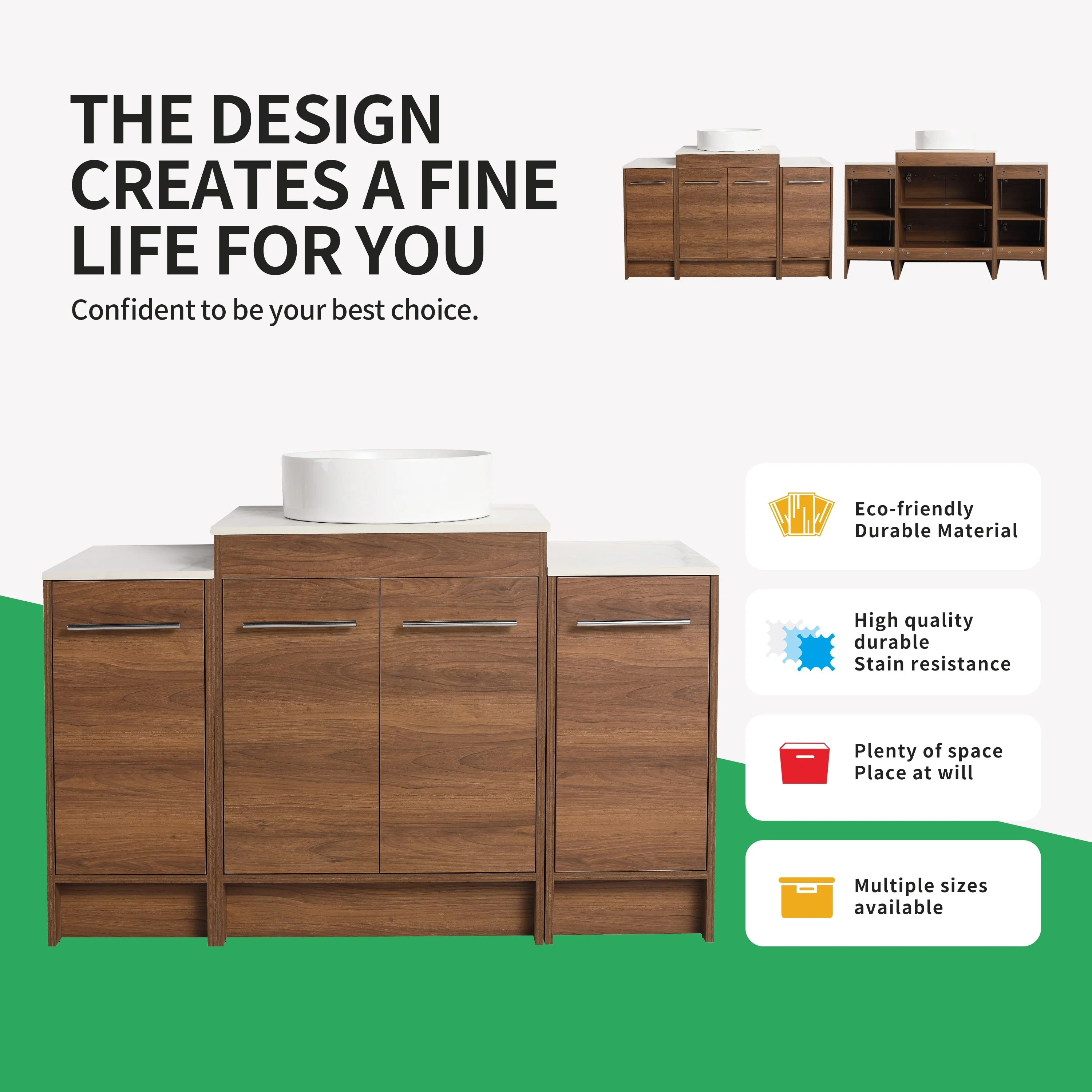 BNK 24/36/48/60 Inch Bathroom Vanity with Sink, Freestanding Bathroom Vanity with Soft Close Doors and Adjustable Shelf