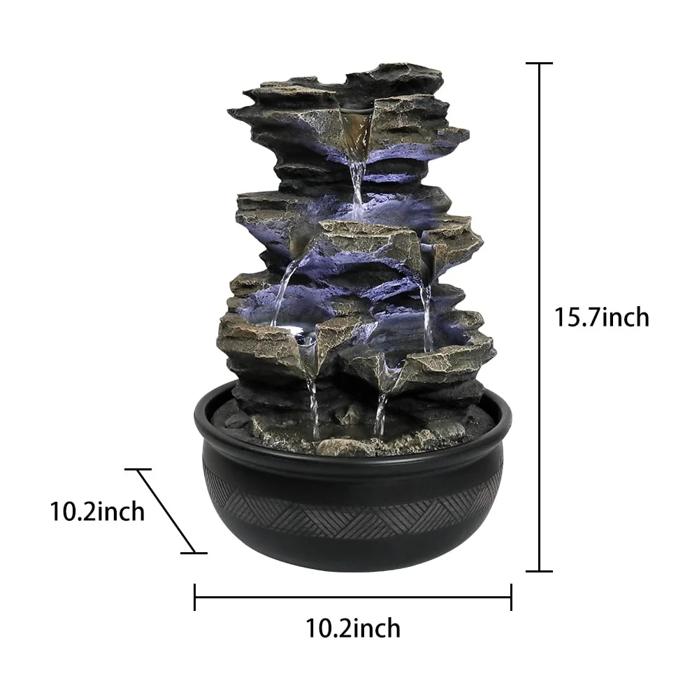 15.7'' H Tabletop Indoor Rock Waterfalls Fountains with LED Light