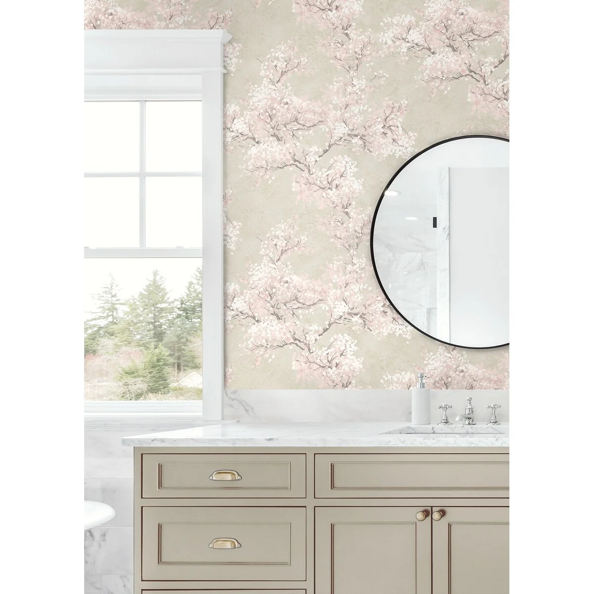 NextWall Cherry Blossom Grove and Stick Wallpaper