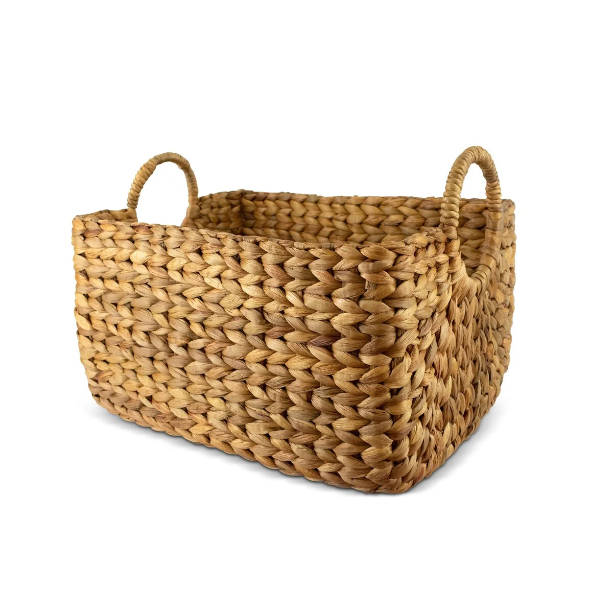 Large Hand Woven Water Hyacinth Storage Basket Shelf Organizer Rectangular Wicker Baskets with Handles 15 x 11 x 11 inches