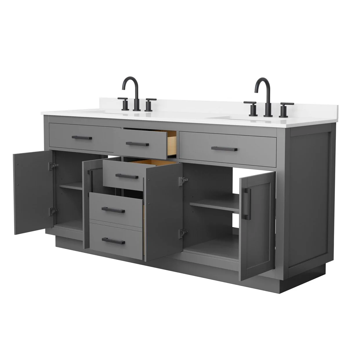 Beckett TK 72-inch Double Vanity, 3 Hole Quartz Top