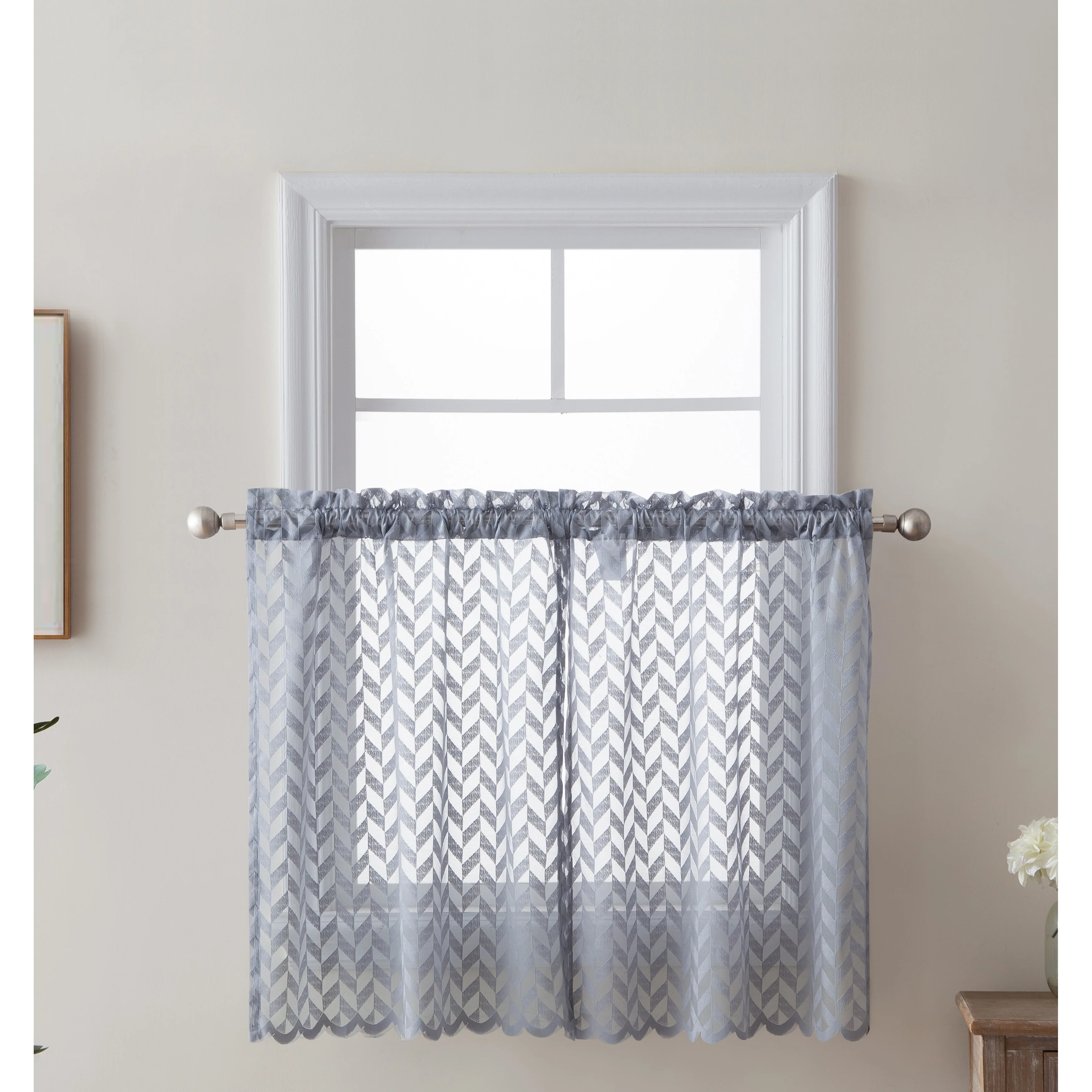 HLC.me Herringbone Lace Sheer Kitchen Cafe Curtain Tiers Swags Valance for Small Windows & Bathroom