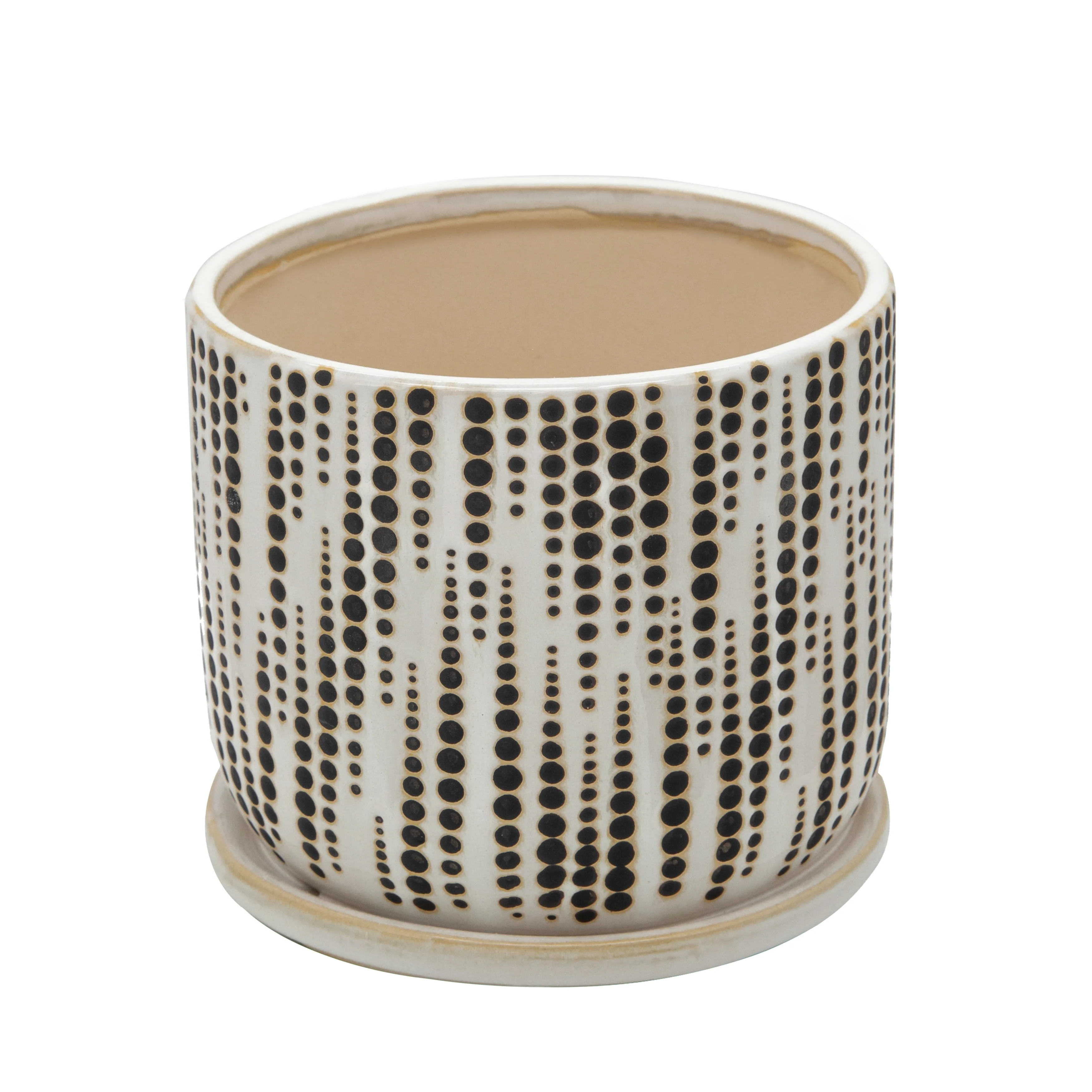 Beige Homade Ceramic Planter with Saucers and Dot Design (Set of 2) - 5.71