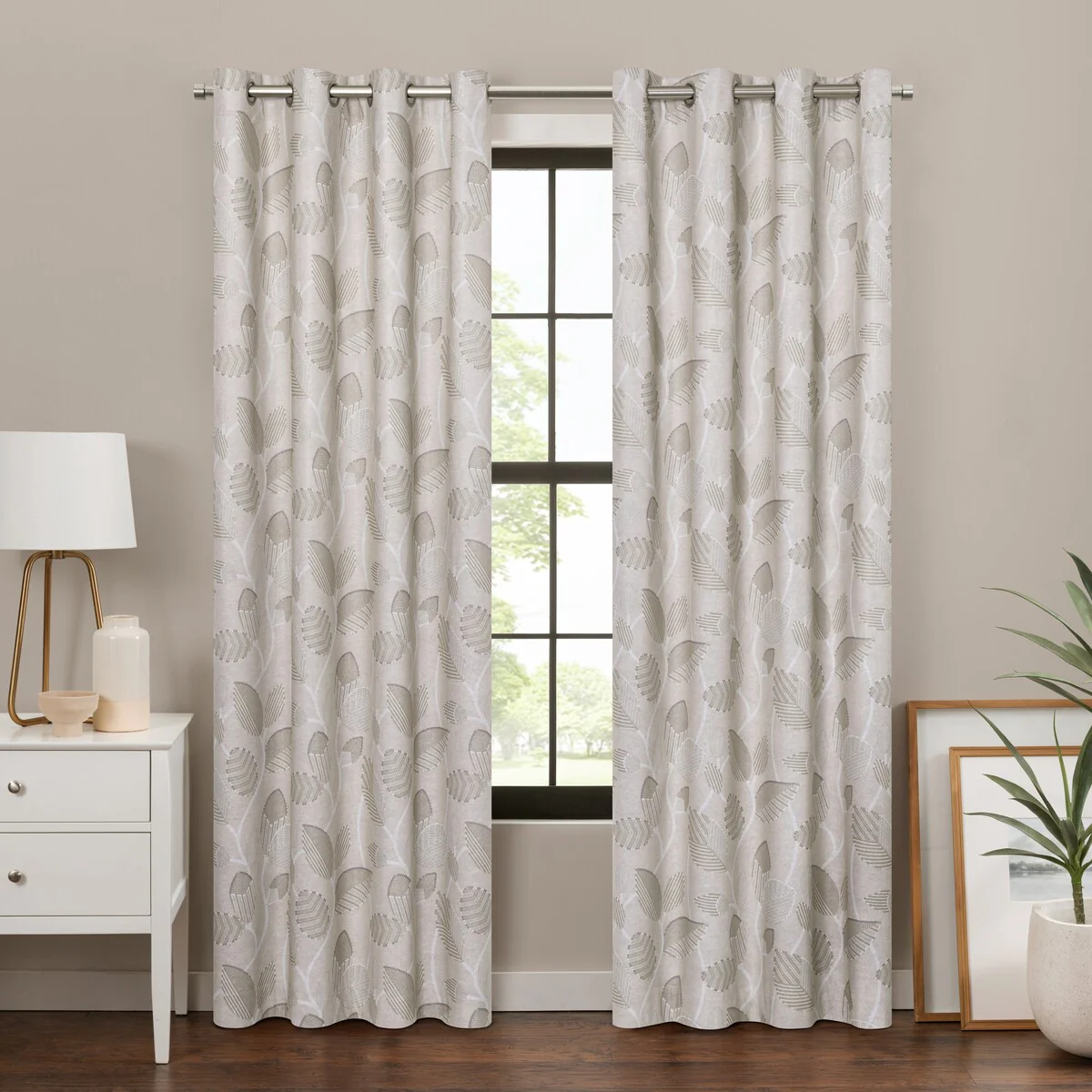 Eclipse Blackout Curtains, Larissa Leaf Grommet Curtains