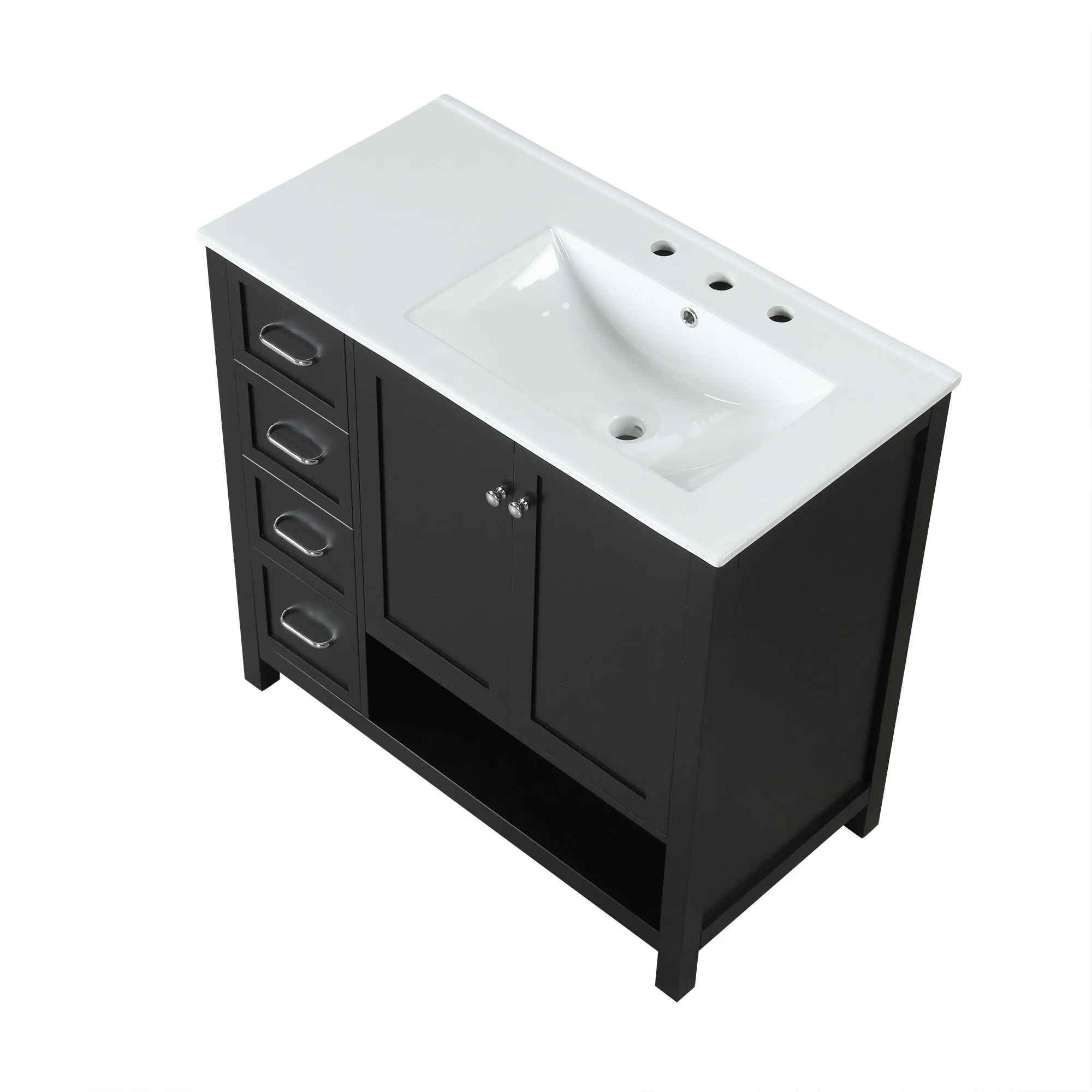 Bathroom Vanity with Ceramic Sink, Bathroom Storage Cabinet with 2 Drawers, Bathroom Vanity with 1 Tip-Out Drawer and 1 Door