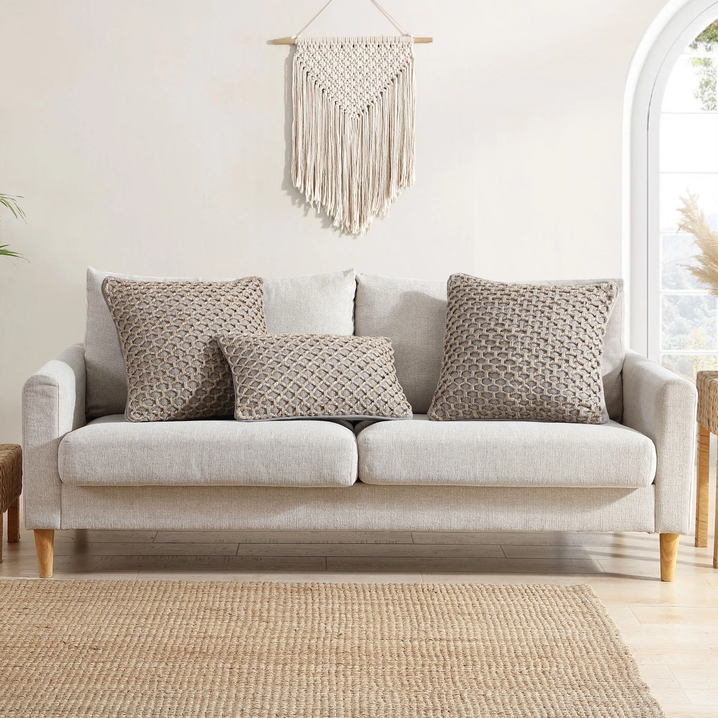 Boho Living Jada Braided Cotton/Jute Throw Pillow Covers