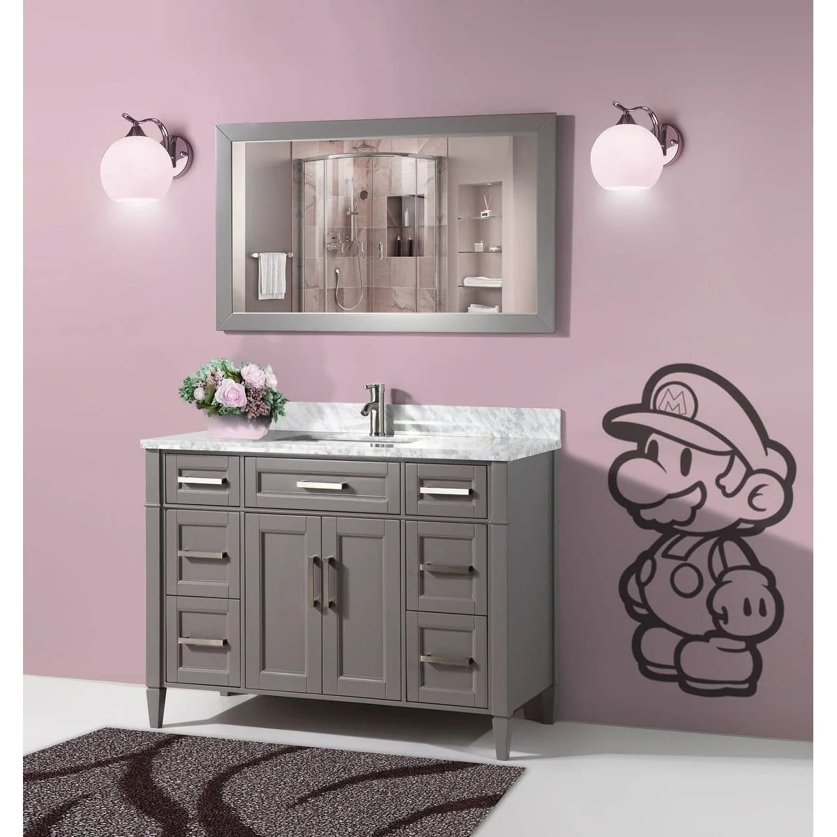 Vanity Art 60-Inch Single Sink Bathroom Vanity Set Carrara Marble Stone Top 7 Drawers 1 Shelf Undermount Sink with Free Mirror
