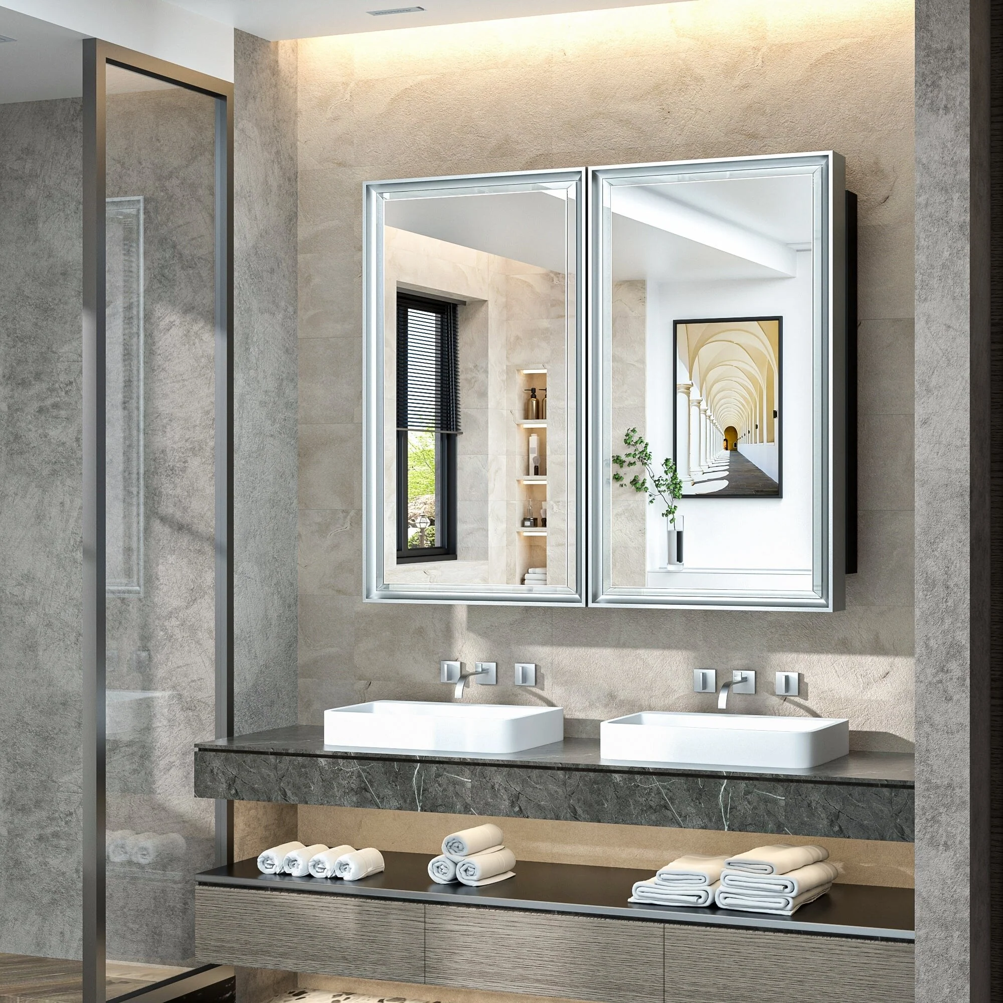 TokeShimi Medicine Cabinets for Bathroom with Mirror, Beveled Framed