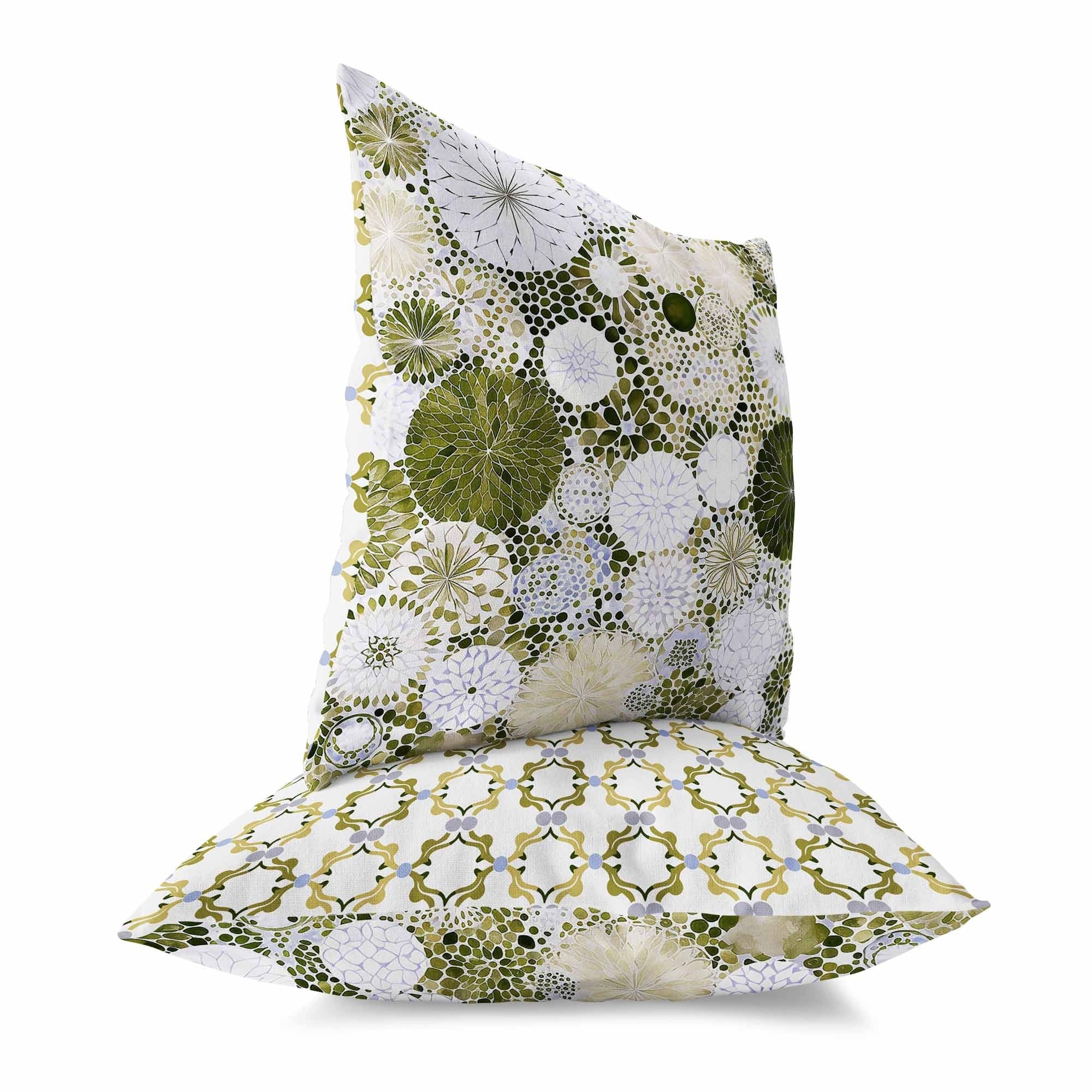 Cream And Green Crystal Drift Indoor/Outdoor Throw Pillow Zipper