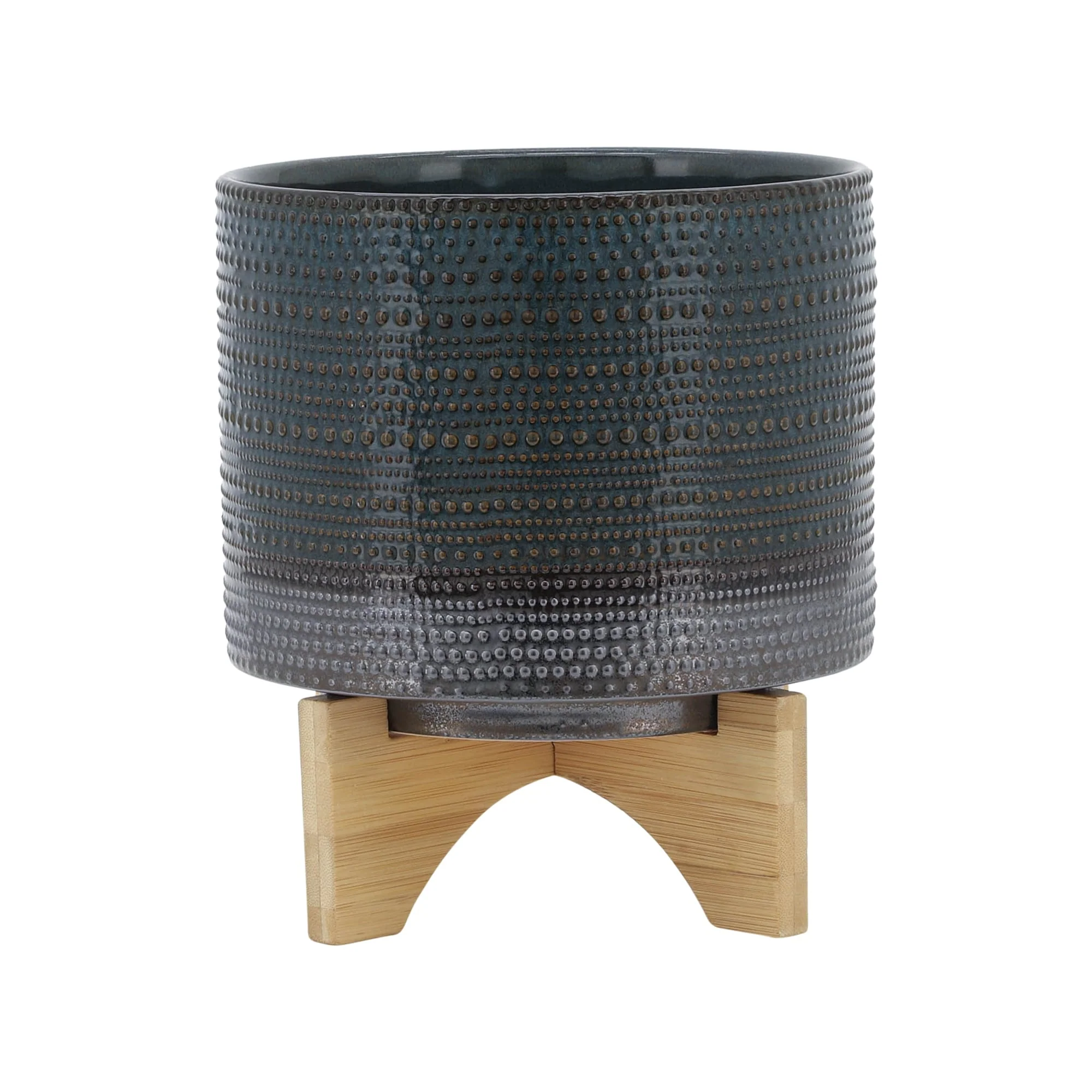 Sagebrook Home Ceramic Planter with Natural Wood Stand