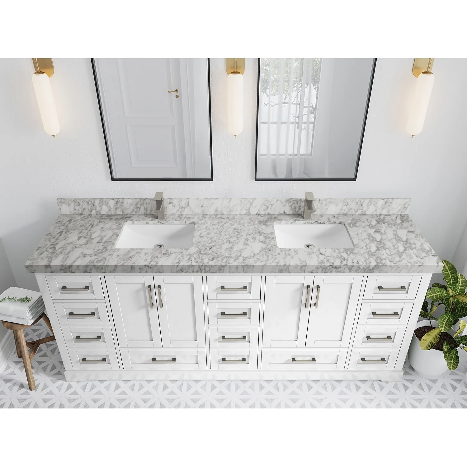 Willow Collection 84 in W x 22 in D x 36 in H Boston Double Bowl Sink Bathroom Vanity with Countertop