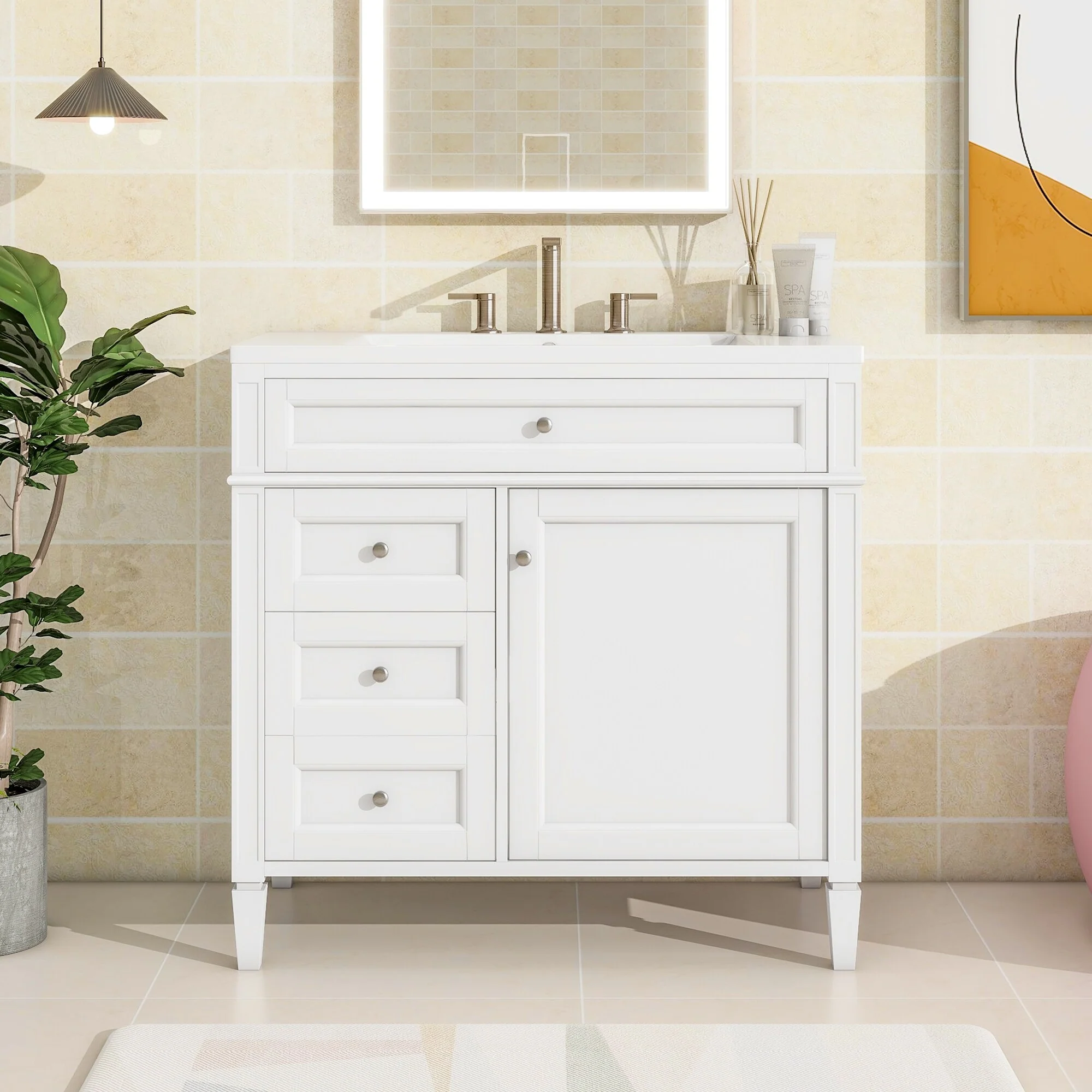 Bathroom Vanity with Single Sink, Bathroom Vanities with 2 Drawers, Bathroom Storage Cabinet with 1 Tip-Out Drawer and 1 Door