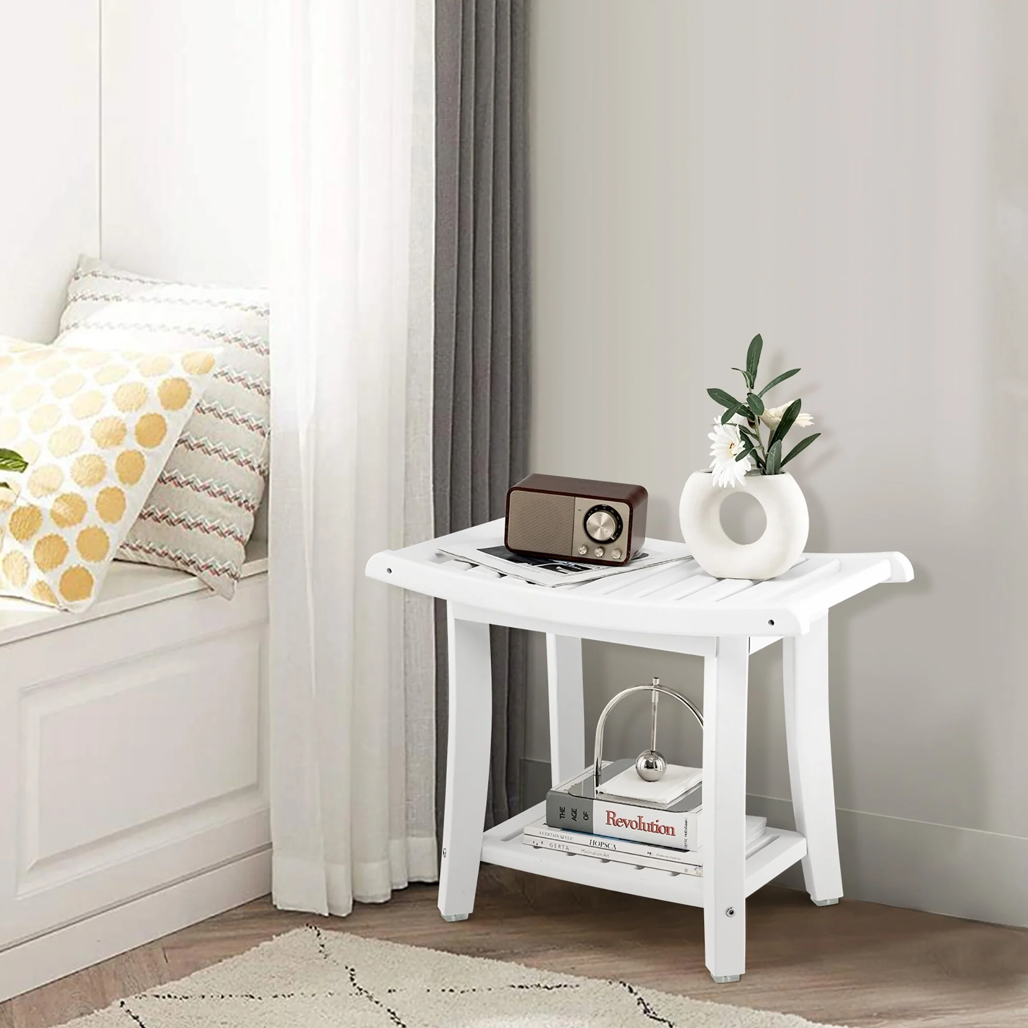 Gymax 2-tier Shower Bench Waterproof Spa Bath Shower Stool Heavy Duty