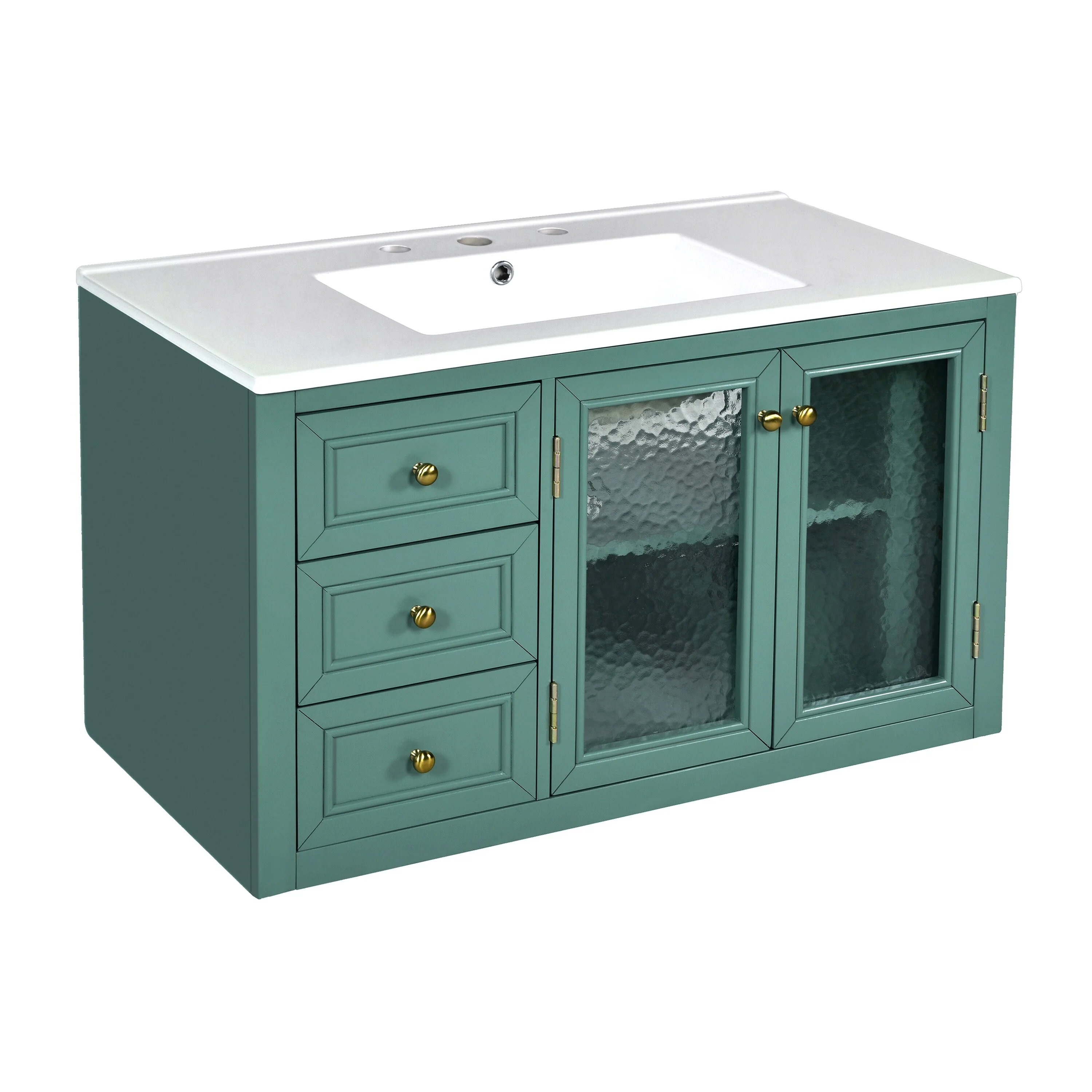 GDFStudio 36'' Wall Mounted Bathroom Vanity with Ceramic Sink, Floating Bathroom Storage Cabinet with 3 Drawers