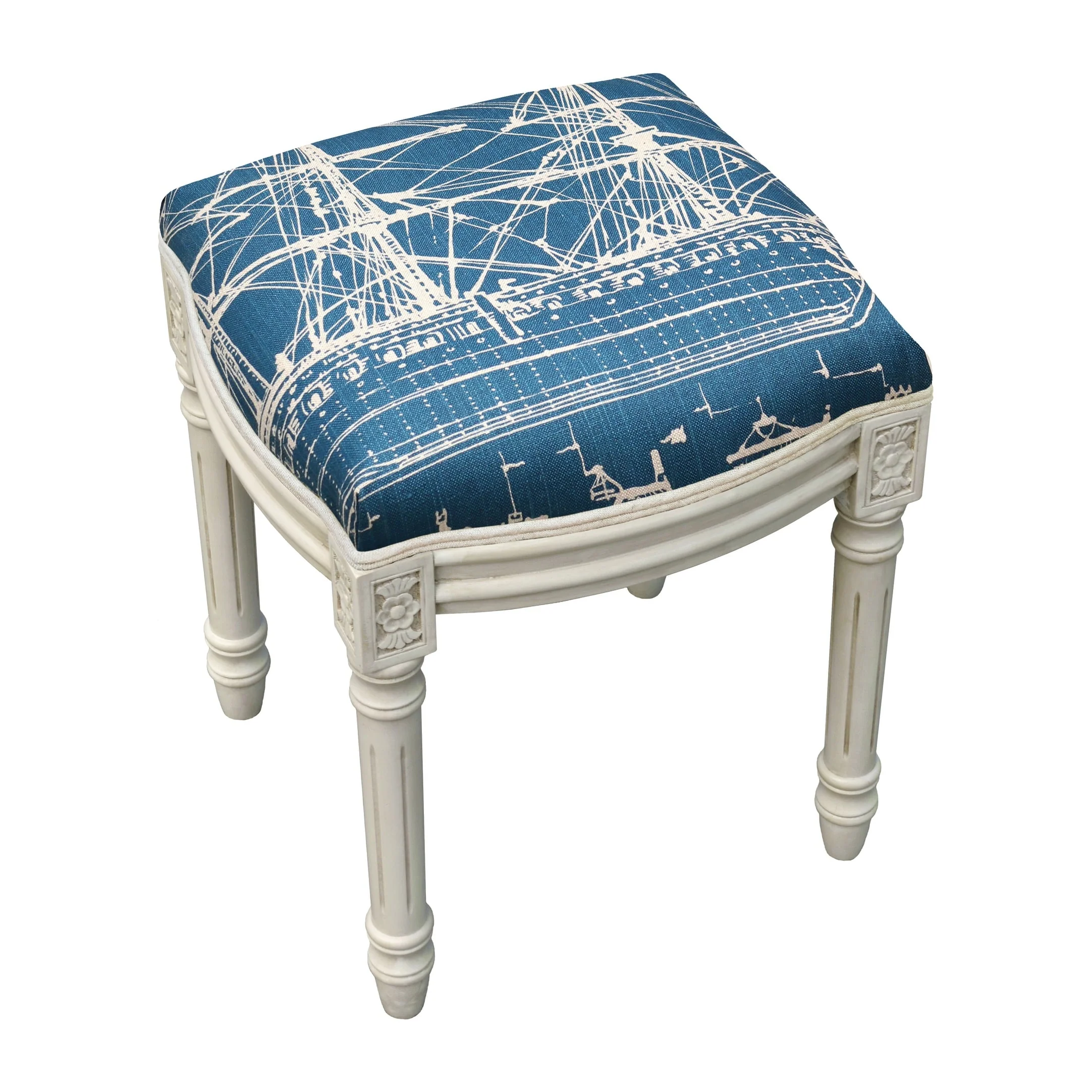 Ship Navy Blue and Antique-white-finished Vanity Stool