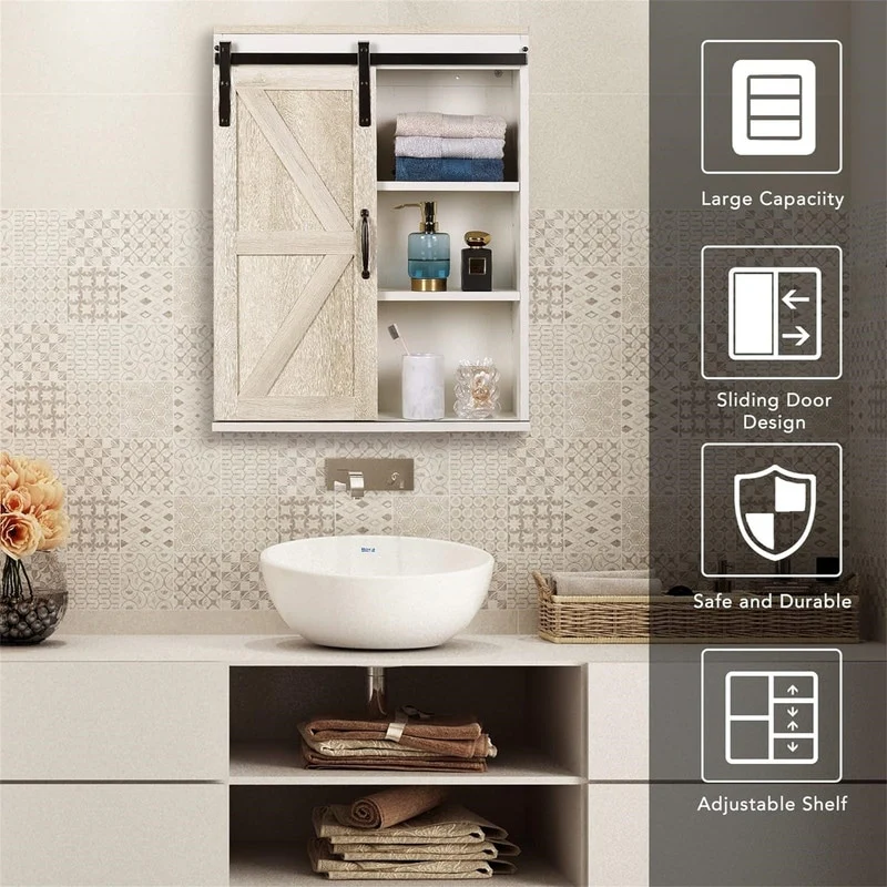 Wood Wall Storage Bathroom Cabinet - 21.7