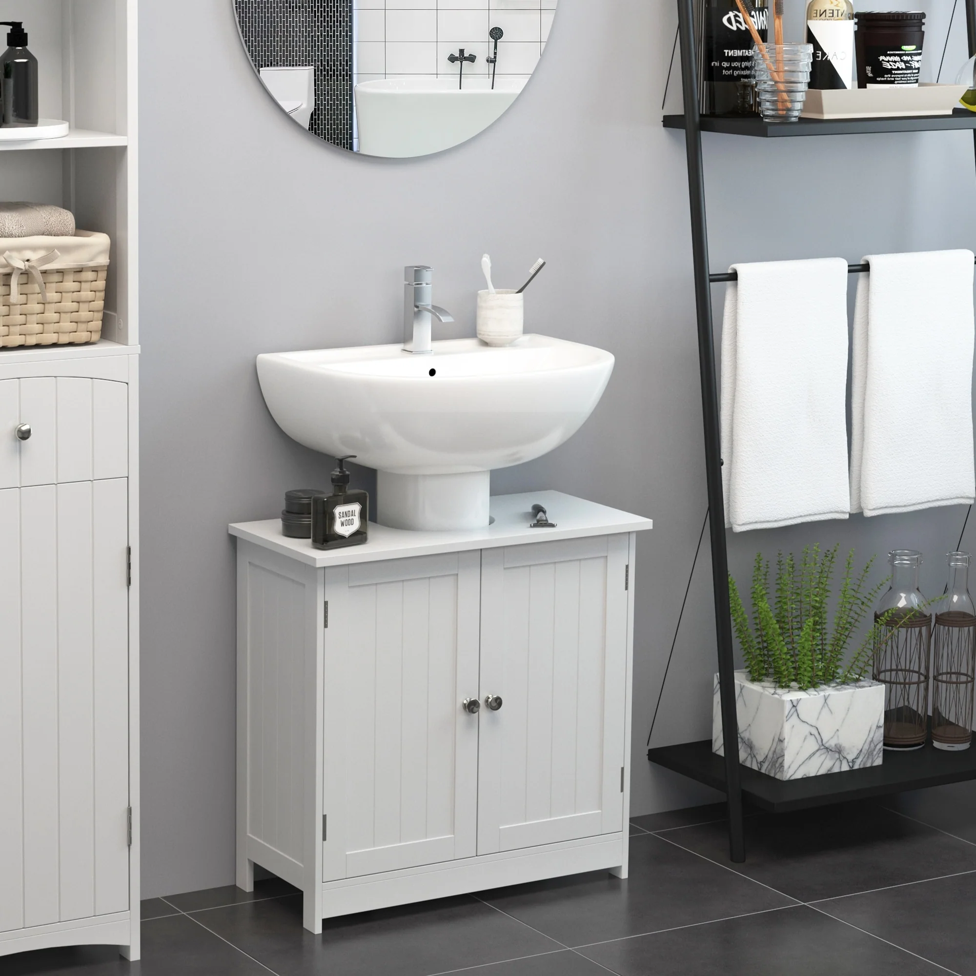 HOMCOM Under Sink Bathroom Cabinet with 2 Doors and Shelf, Pedestal Sink Bathroom Vanity Cabinet