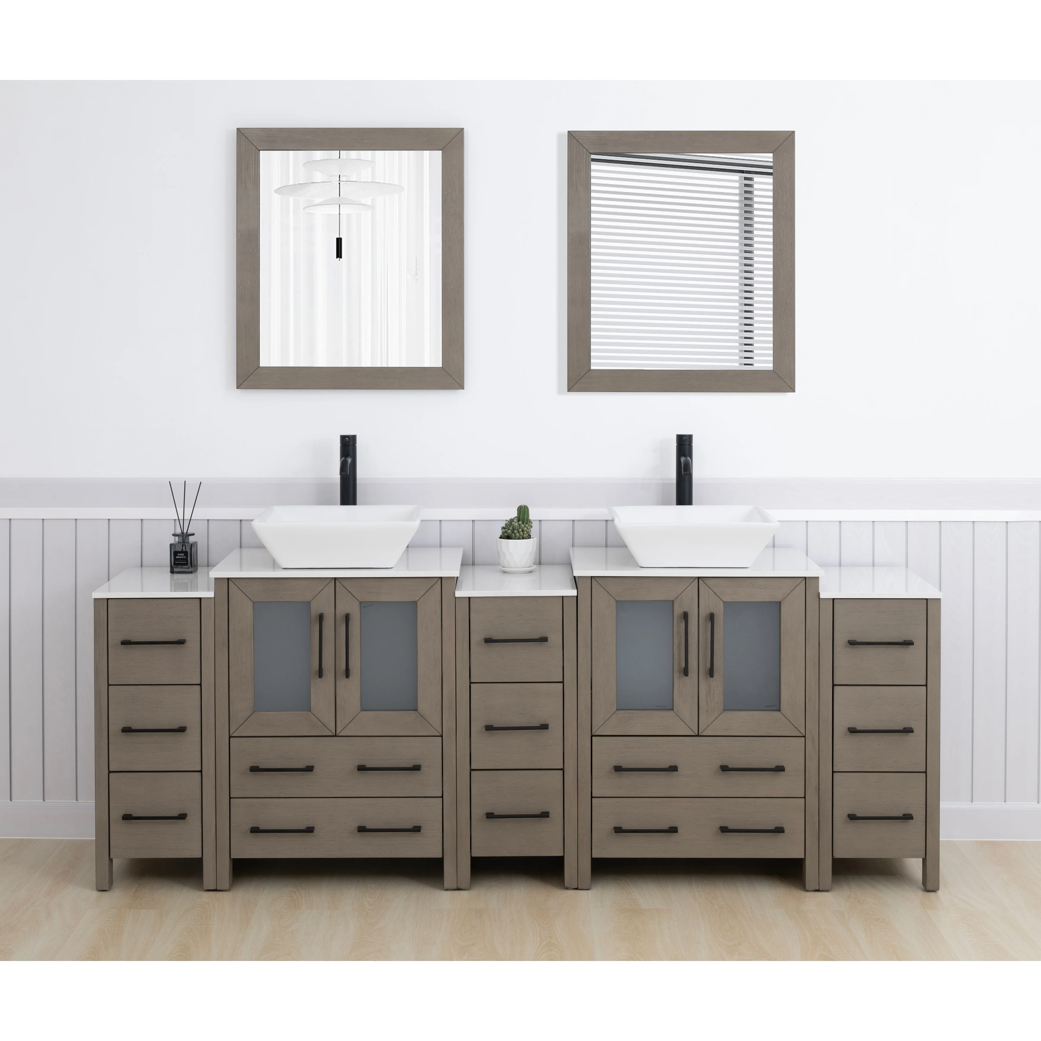 Vanity Art 84-Inch Double Sink Bathroom Vanity Set with Engineered Marble Top and Free Mirror - 84 W X 18.5 D X 31.1 H