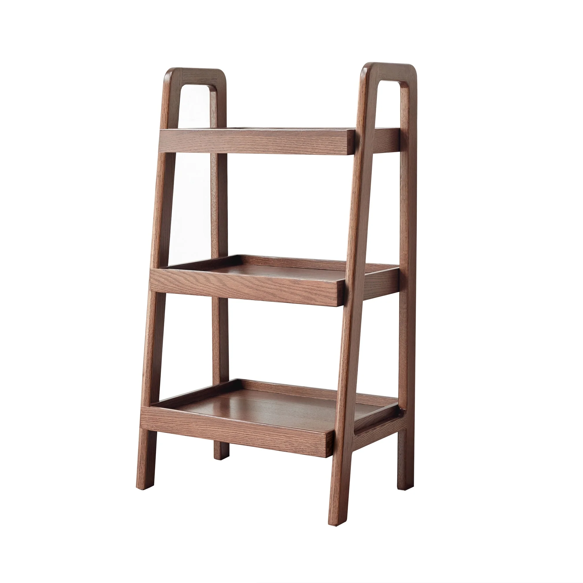 Walnut Finished Oak Wood Storage Ladder Shelf