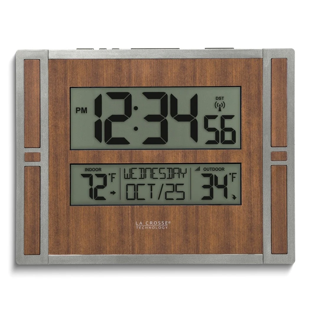 Curata Wood Finish Weather Station with Temperature Atomic Time and Date