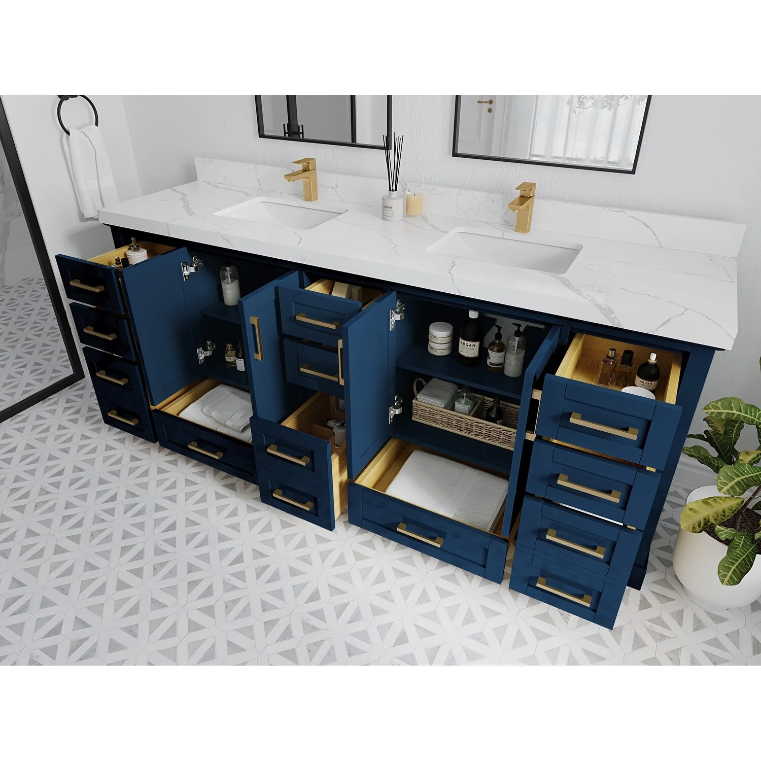 Willow Collection 84 in W x 22 in D x 36 in H Boston Double Bowl Sink Bathroom Vanity with Countertop