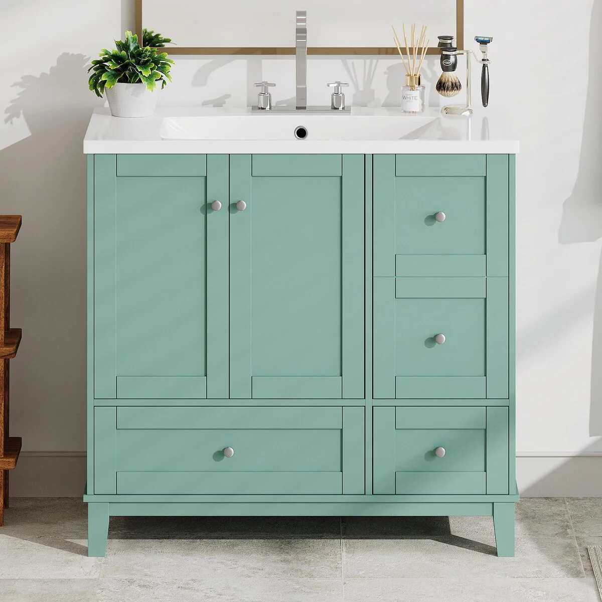 Modern 36-Inch Bathroom Vanity with Resin Sink and Ample Storage